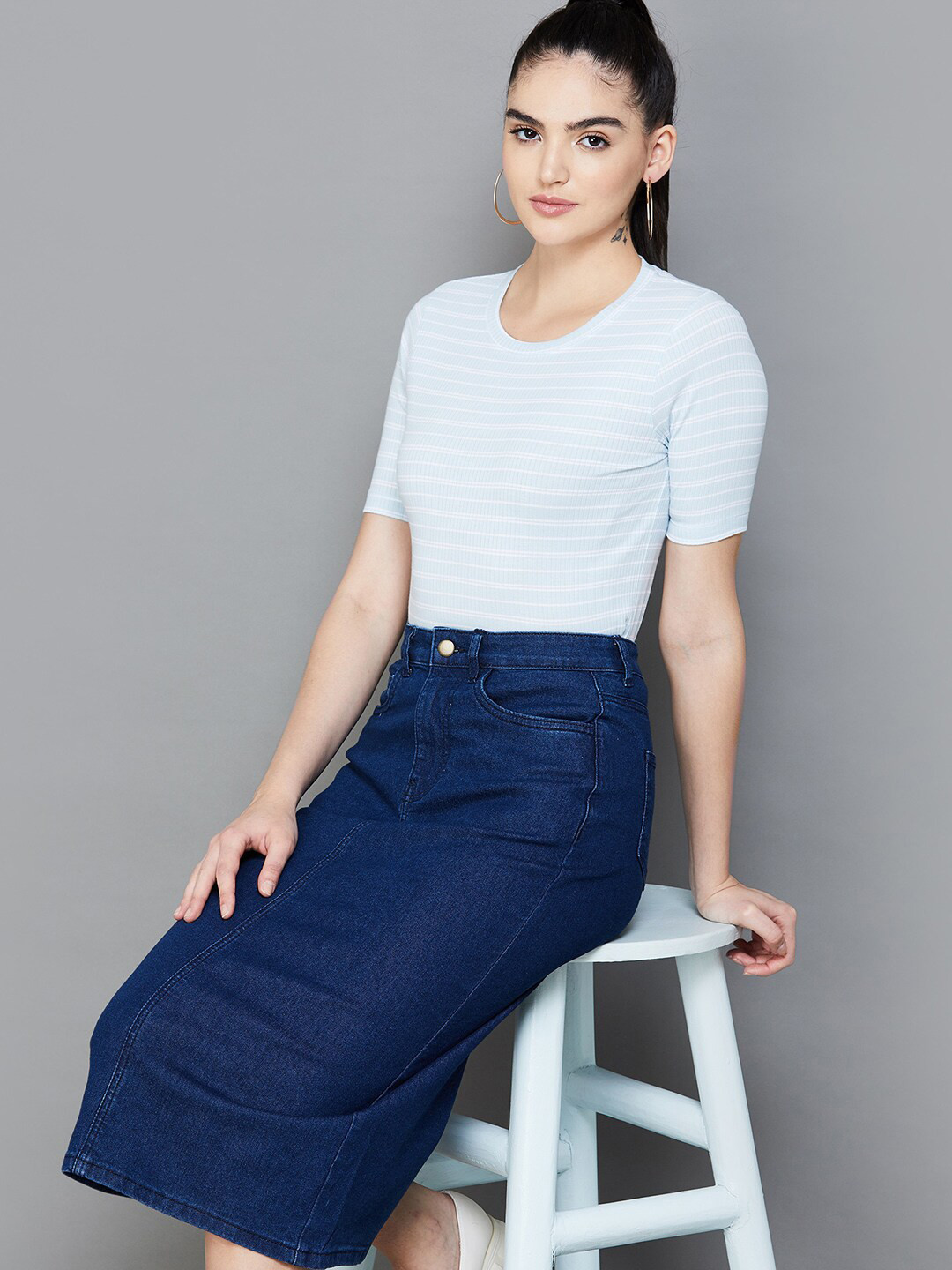 

CODE by Lifestyle Striped Regular Cotton Regular Top, Blue