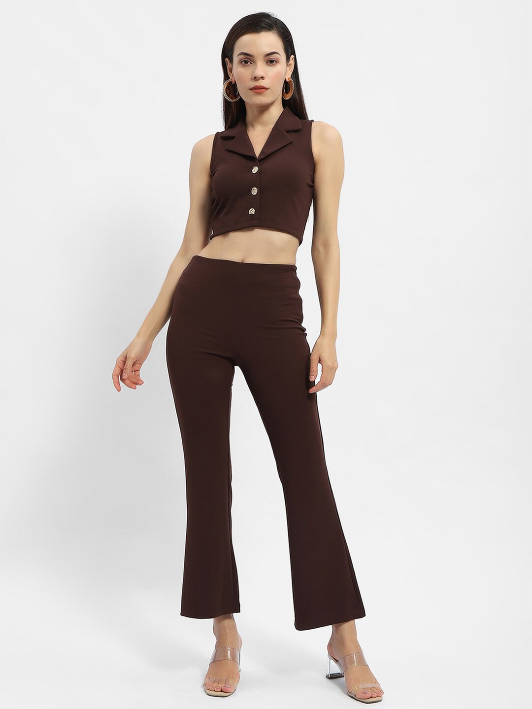 

Madame Lapel Collar Crop Top & Trouser, Brown