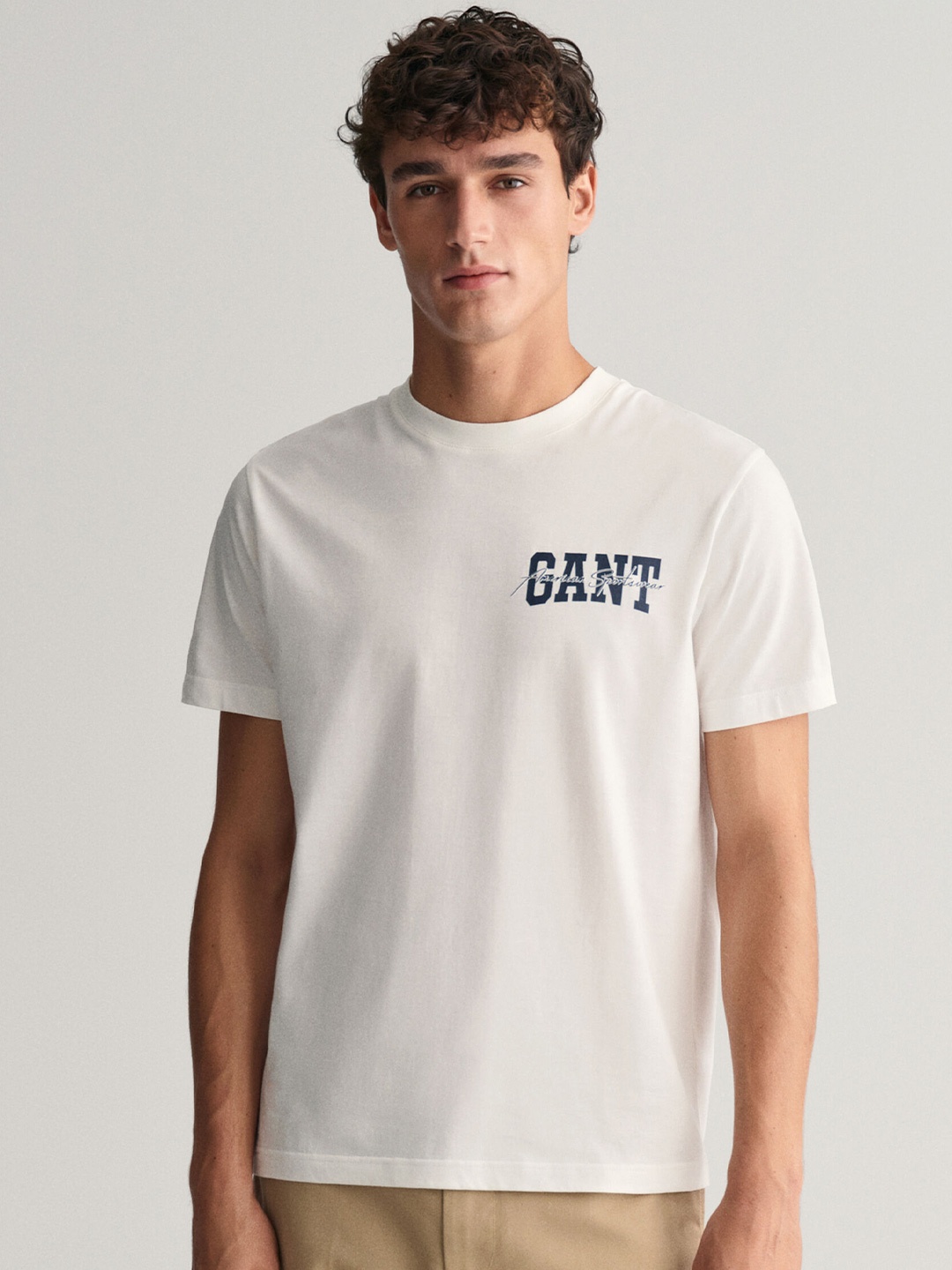 

GANT Solid Round Neck Regular Fit T-Shirt, Off white