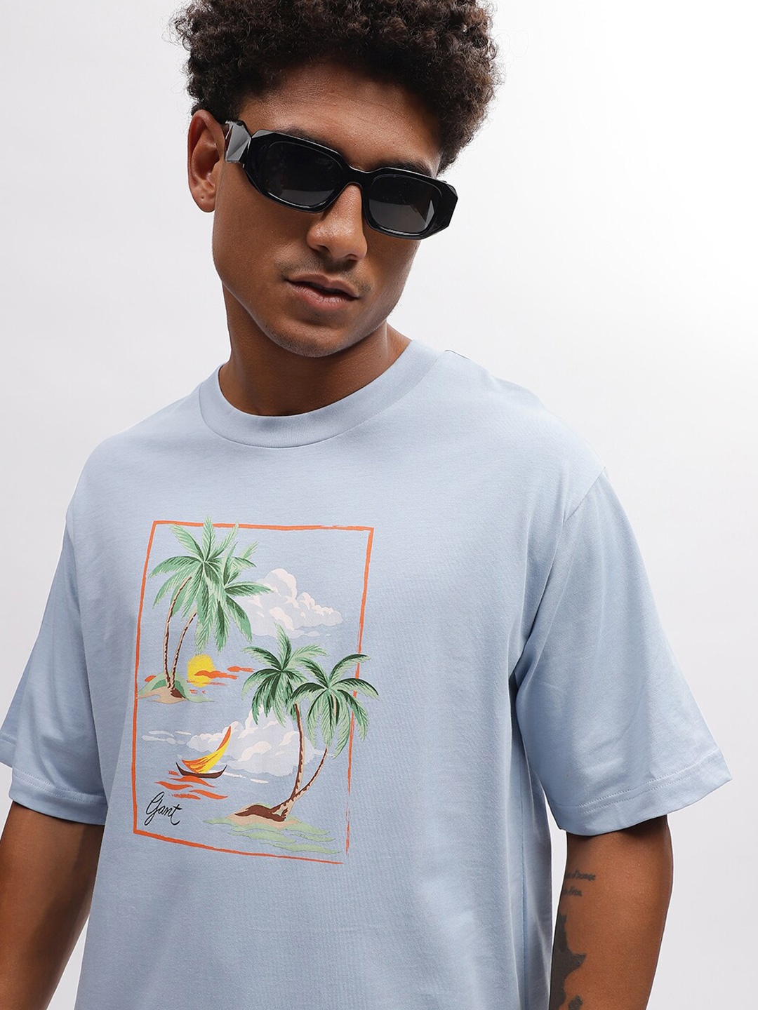 

GANT Printed Round Neck Relaxed Fit T-Shirt, Blue