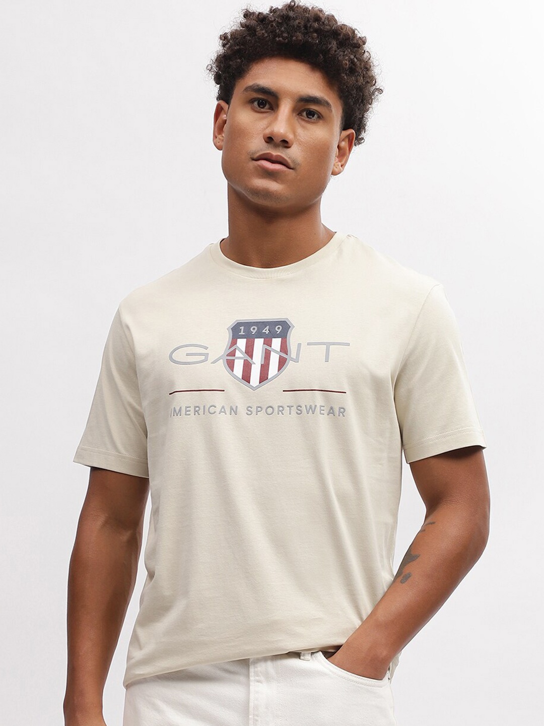 

GANT Solid Round Neck Regular Fit T-Shirt, Beige