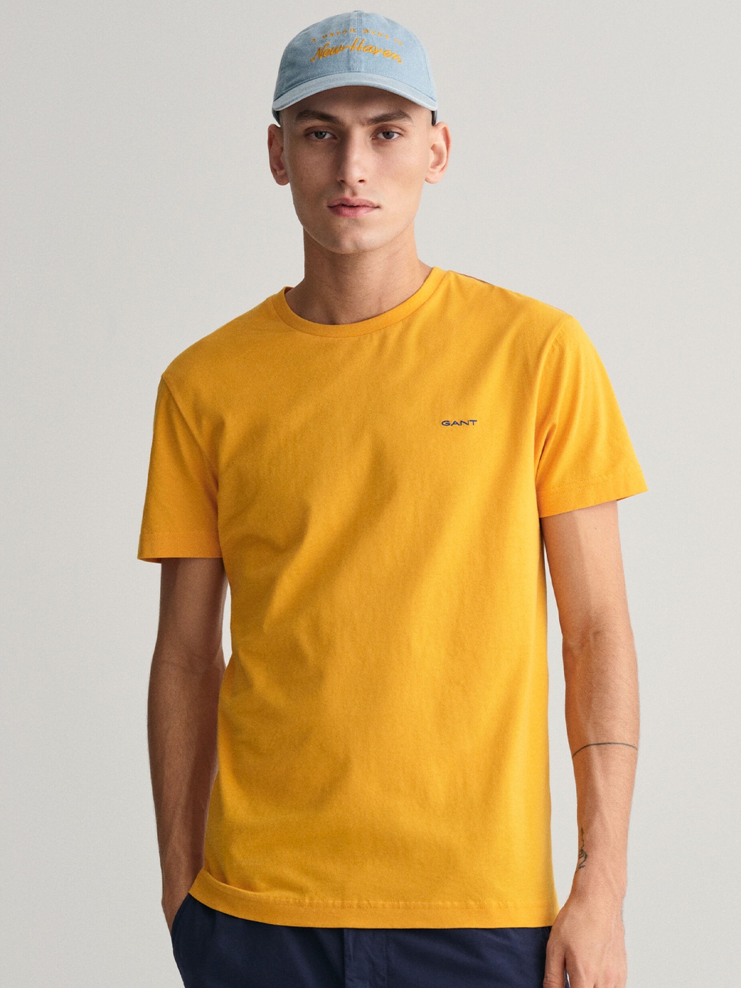 

GANT Solid Round Neck Slim Fit T-Shirt, Yellow