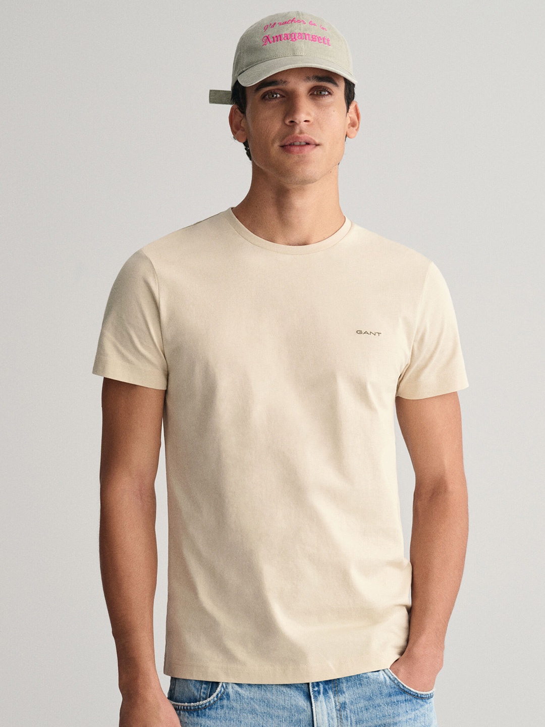 

GANT Solid Round Neck Slim Fit T-Shirt, Beige