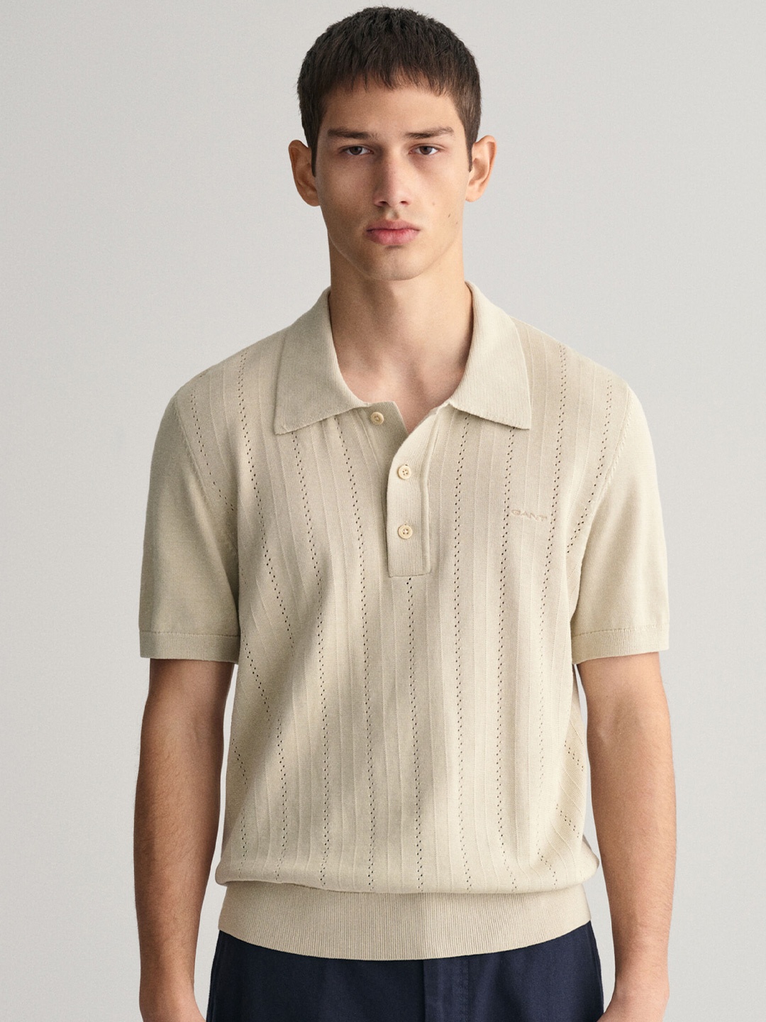 

GANT Regular Fit Solid Structured Polo T-Shirt, Beige