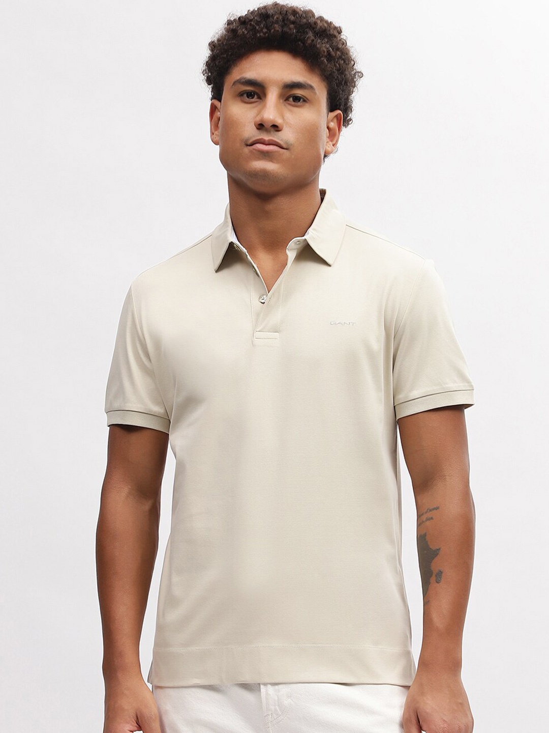 

GANT Slim Fit Solid Mercerized Polo T-shirt, Beige