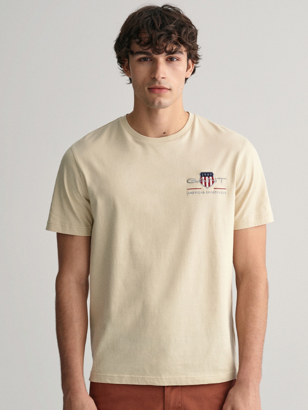 

GANT Solid Round Neck Regular Fit T-Shirt, Beige