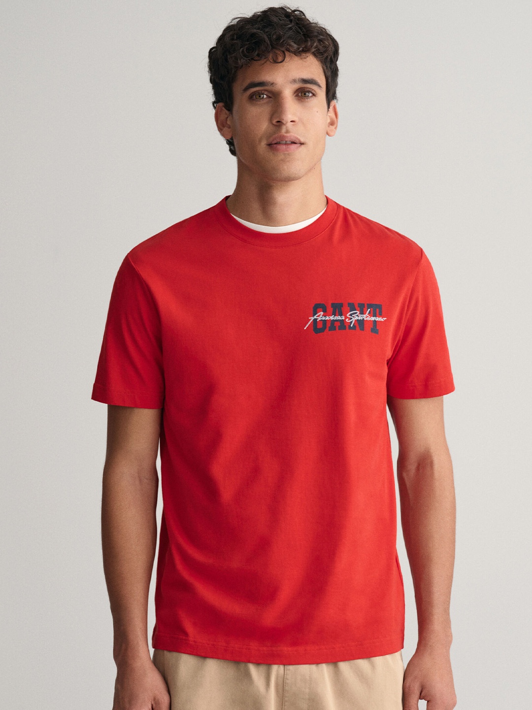 

GANT Solid Round Neck Regular Fit T-Shirt, Red