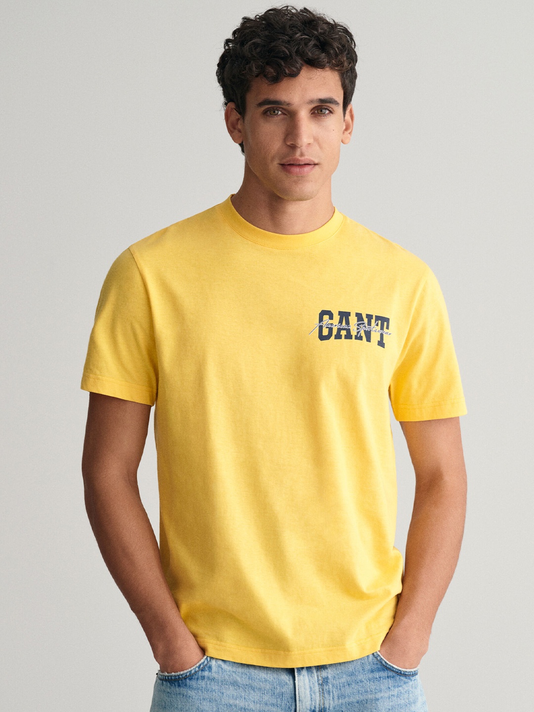 GANT Solid Round Neck Regular Fit T-Shirt, Yellow