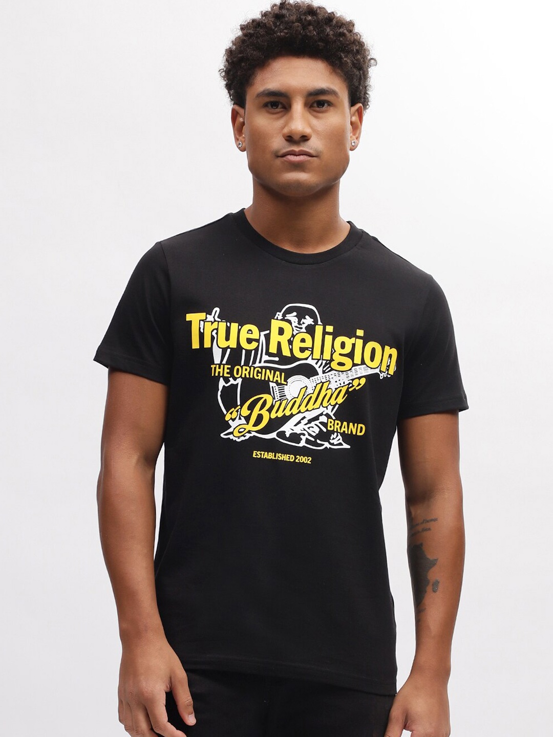 

True Religion Typography Printed Round Neck Cotton T-shirt, Black
