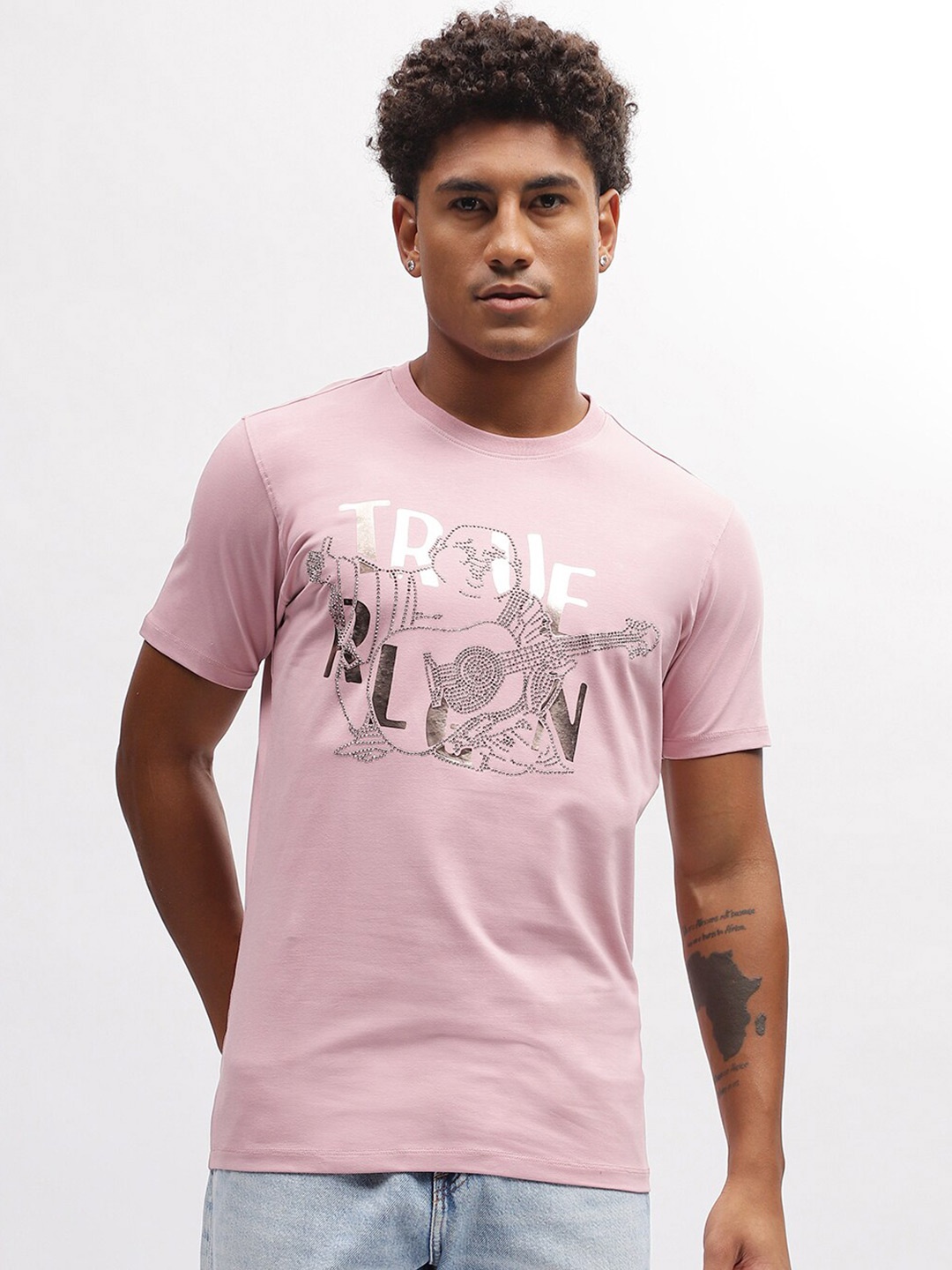 

True Religion Typography Printed Round Neck Short Sleeves T-Shirt, Pink