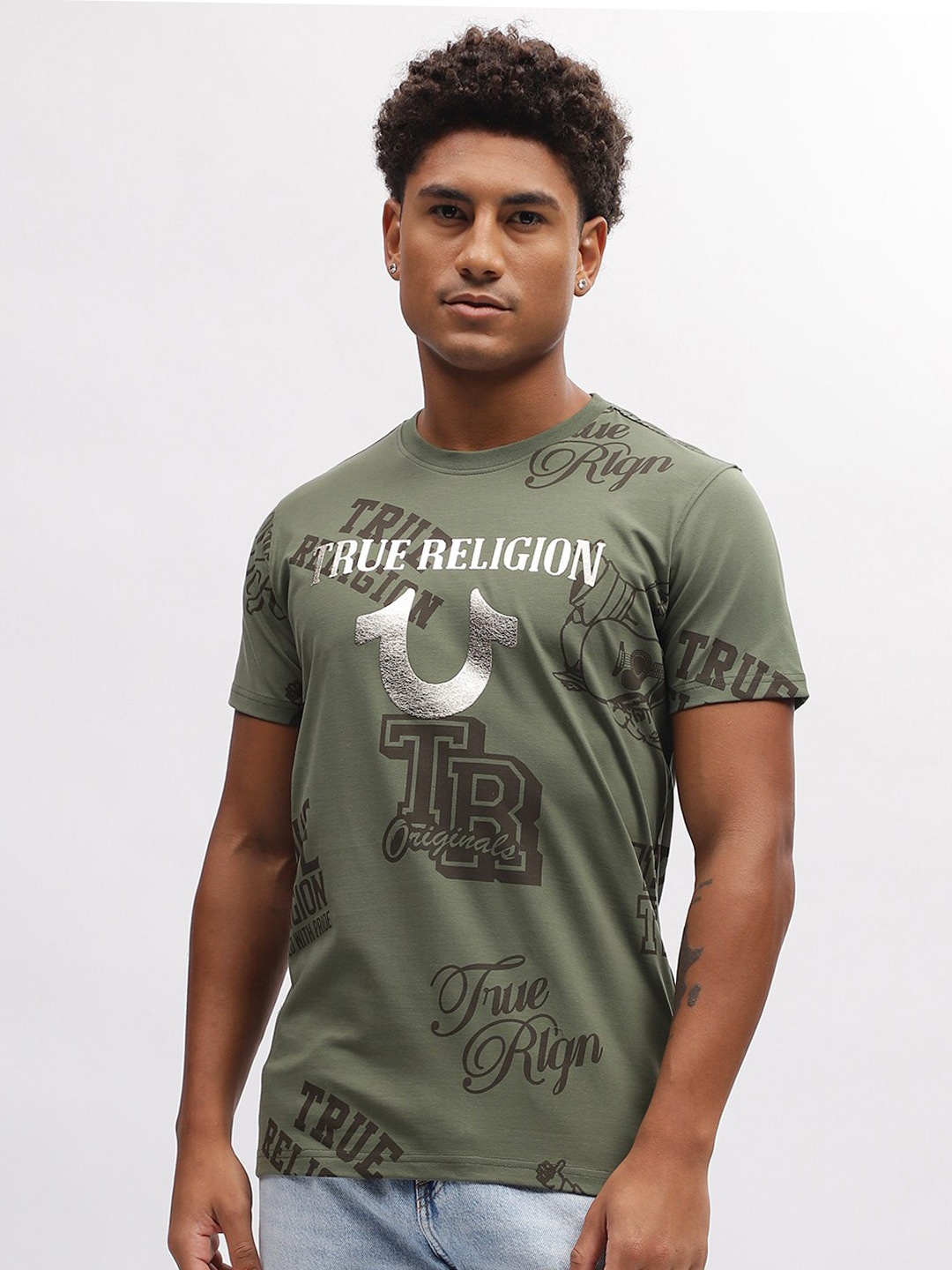 

True Religion Typography Printed Round Neck Short Sleeves T-Shirt, Green