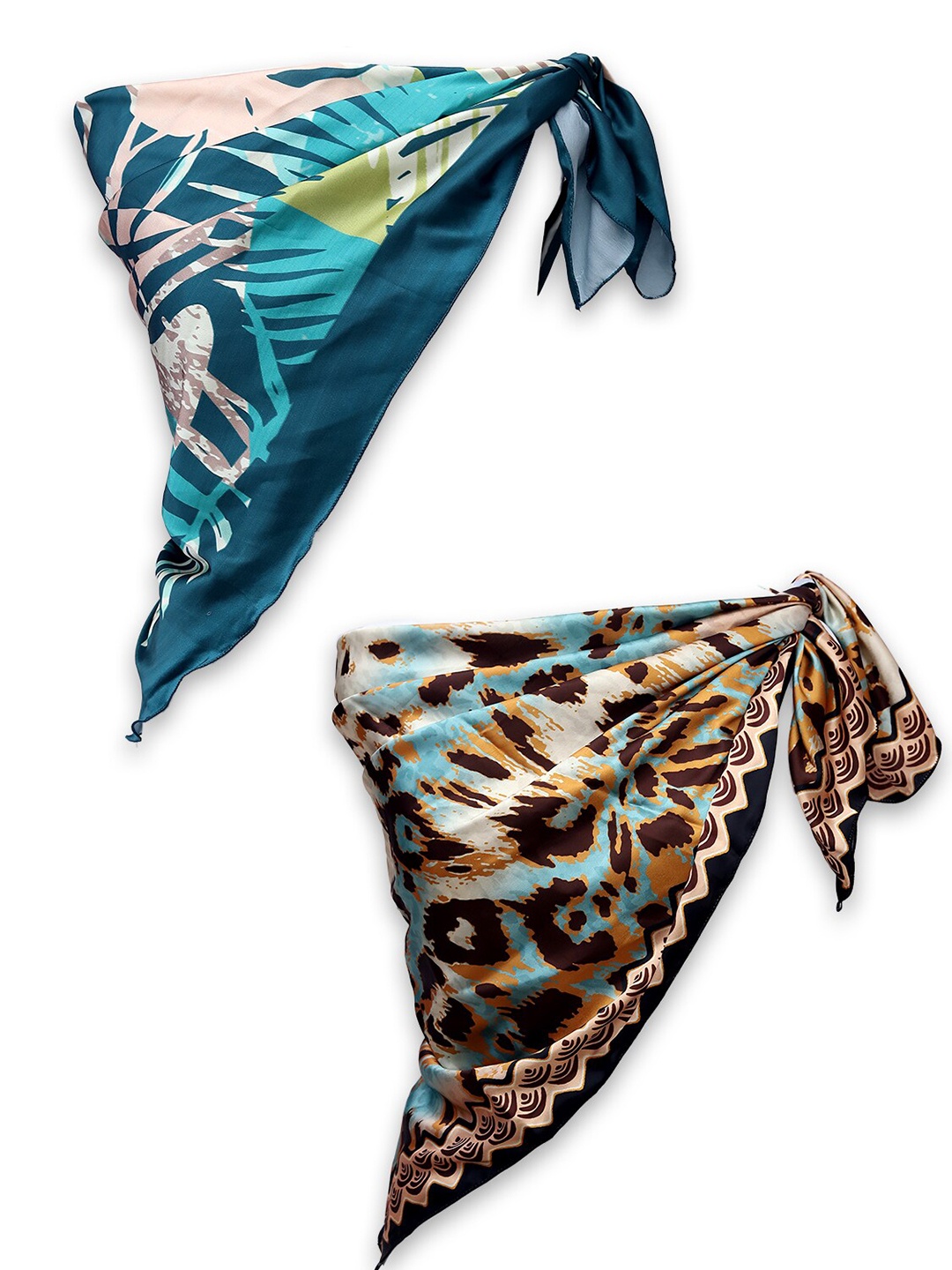 

Leeza Store Women Pack Of 2 Printed Satin Scarf, Turquoise blue