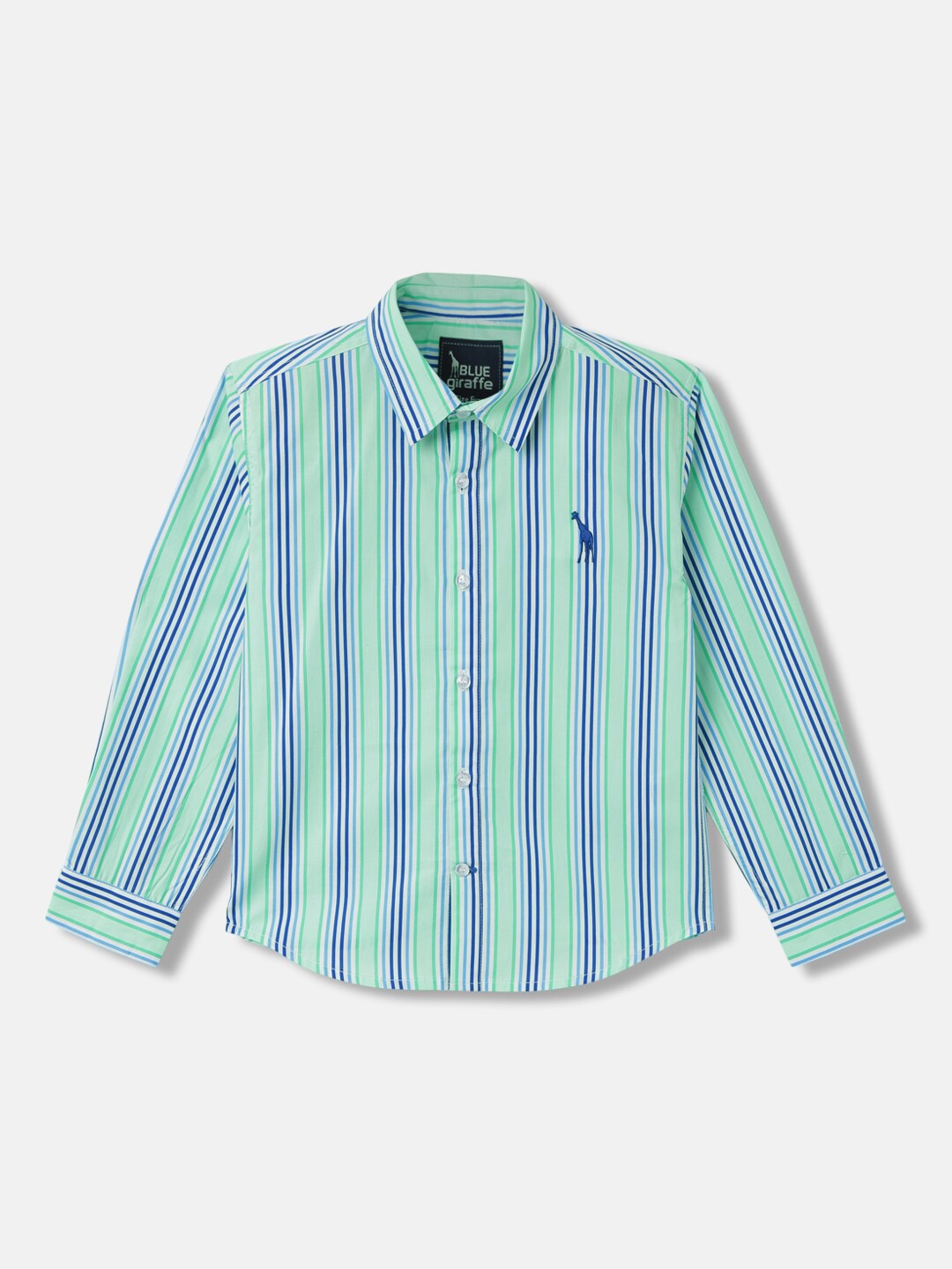 

Blue Giraffe Boys Vertical Stripes Striped Cotton Spread Collar Opaque Casual Shirt, Green