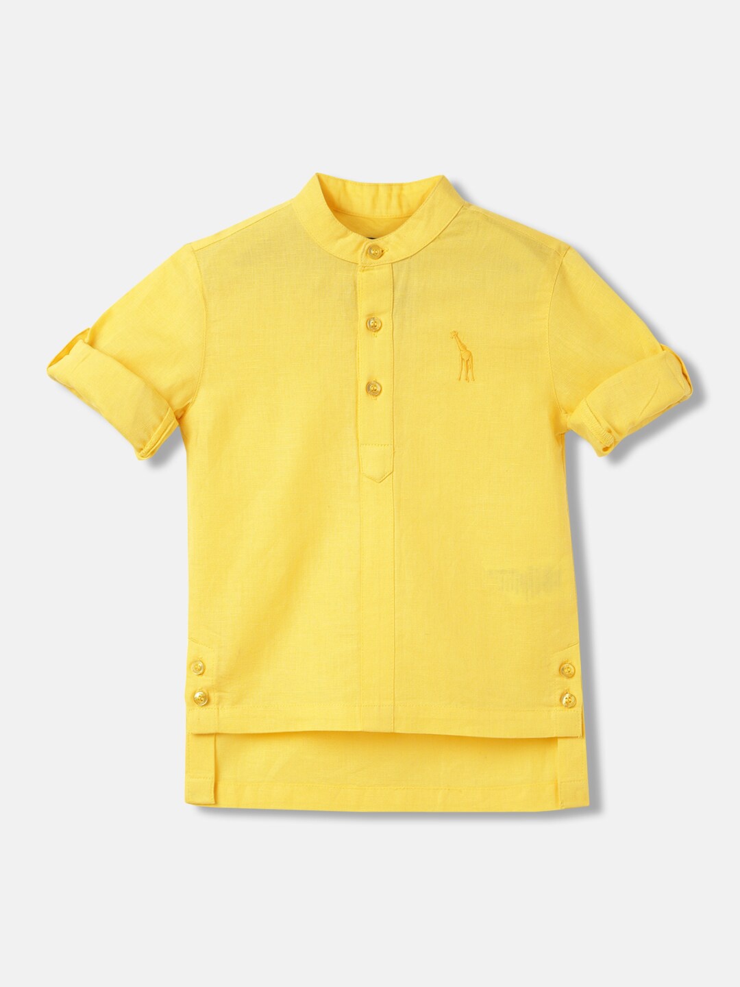 

Blue Giraffe Boys Cotton Mandarin Collar Roll-Up Sleeves Opaque Casual Shirt, Yellow