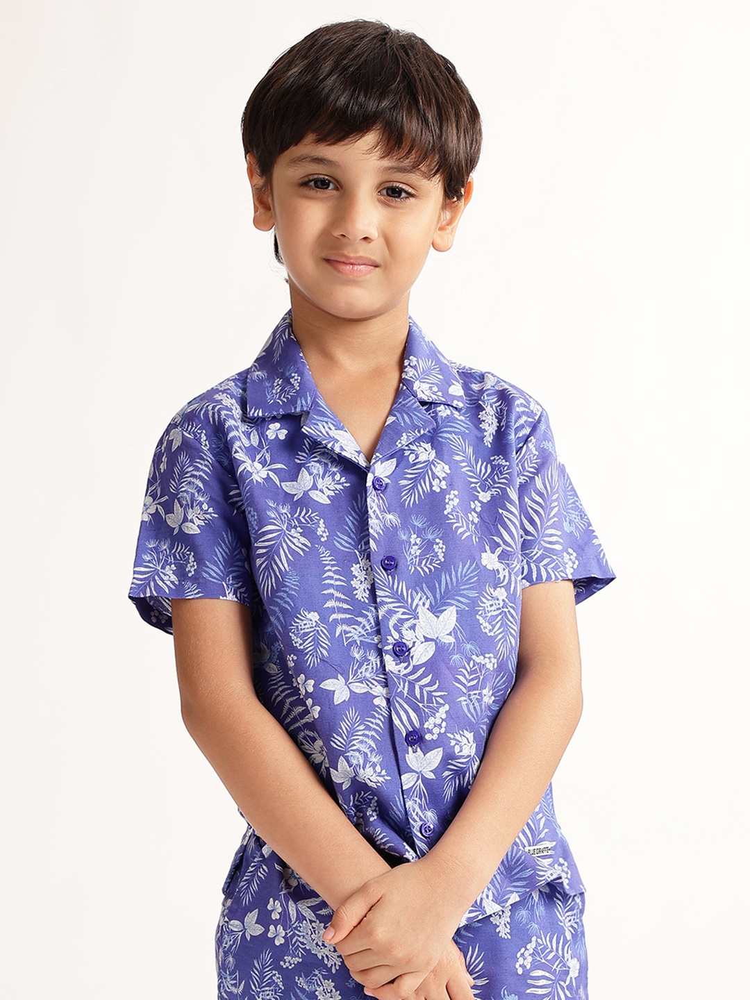Blue Giraffe Boys Floral Printed Cotton Spread Collar Short Sleeves Opaque Casual Shirt