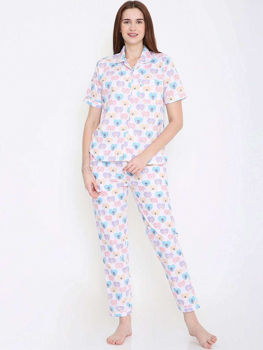 

Arendelle Conversational Printed Pure Cotton Night Suit, White