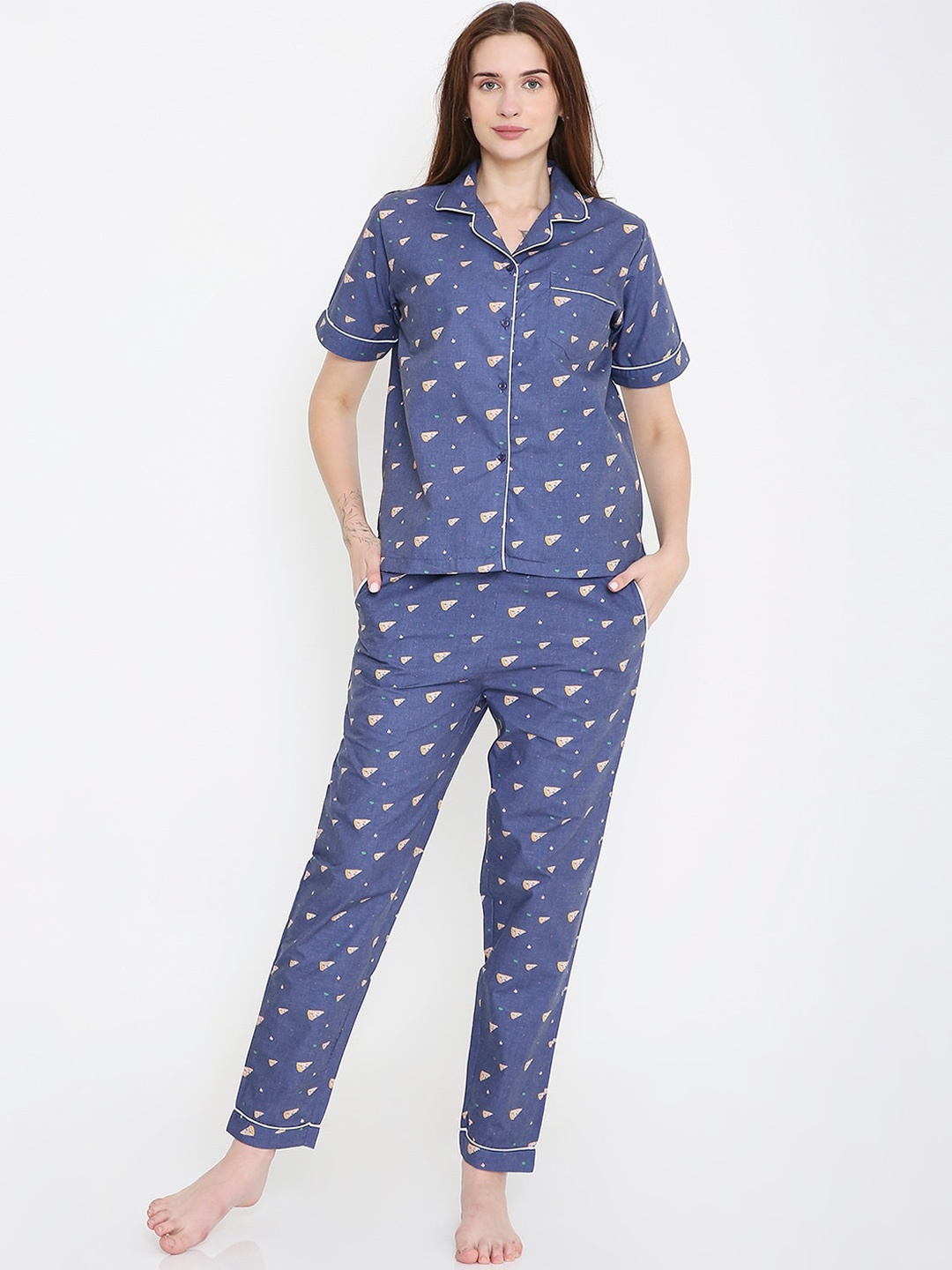 

Arendelle Conversational Printed Pure Cotton Night suit, Navy blue