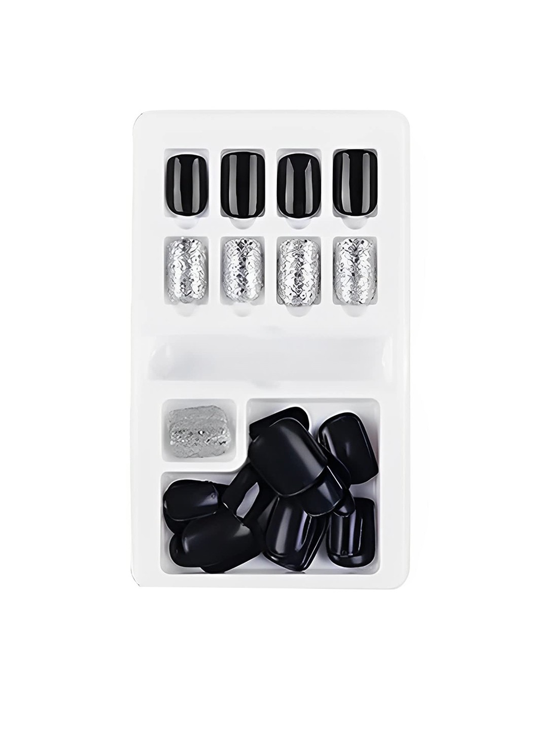 

SYGA 30Pcs Long-Lasting Press-On Artificial Nails - Black & Silver F635-20