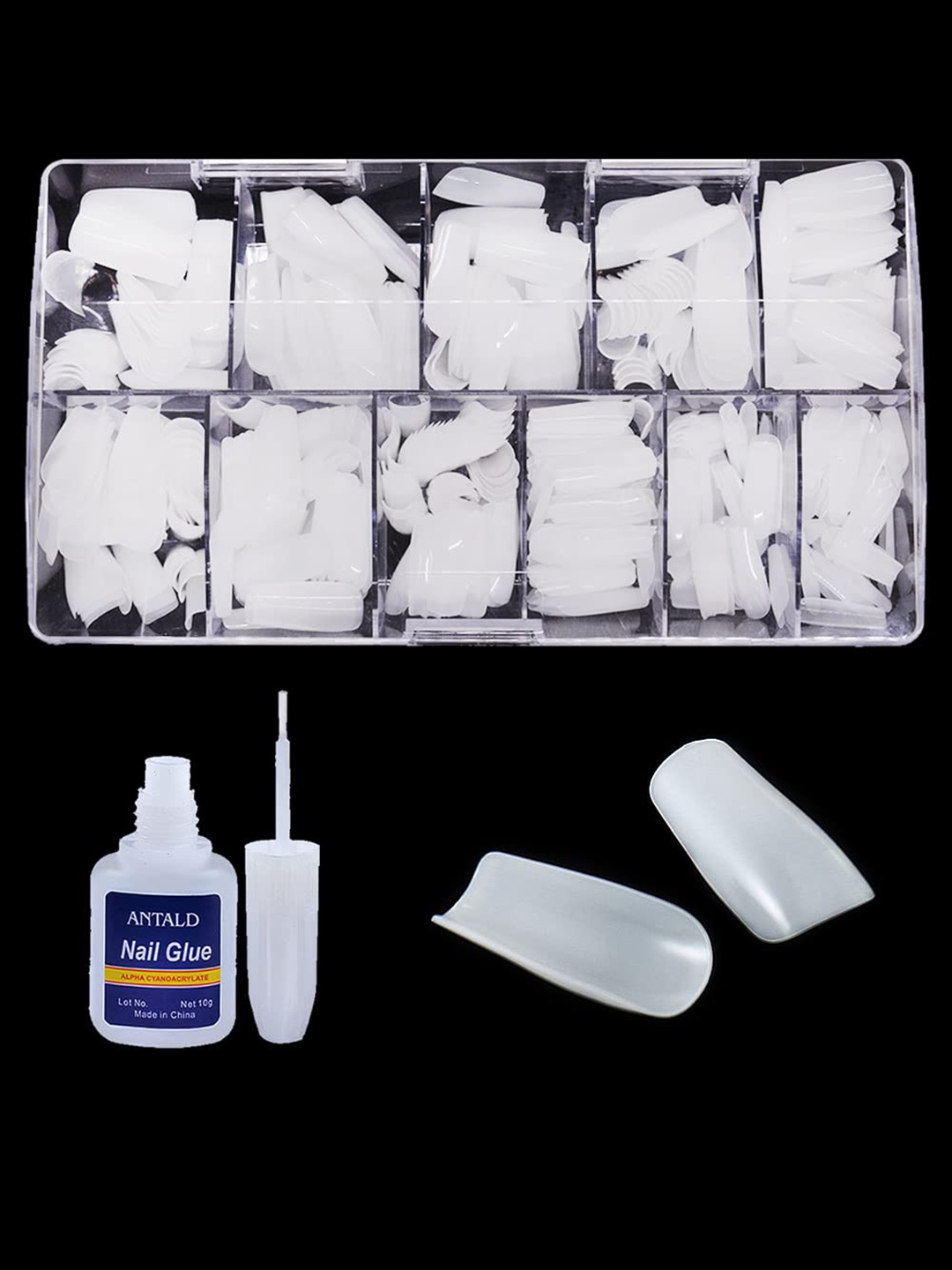 

SYGA Set Of 240 Square False Nails With Glue Bottle - 10g - White