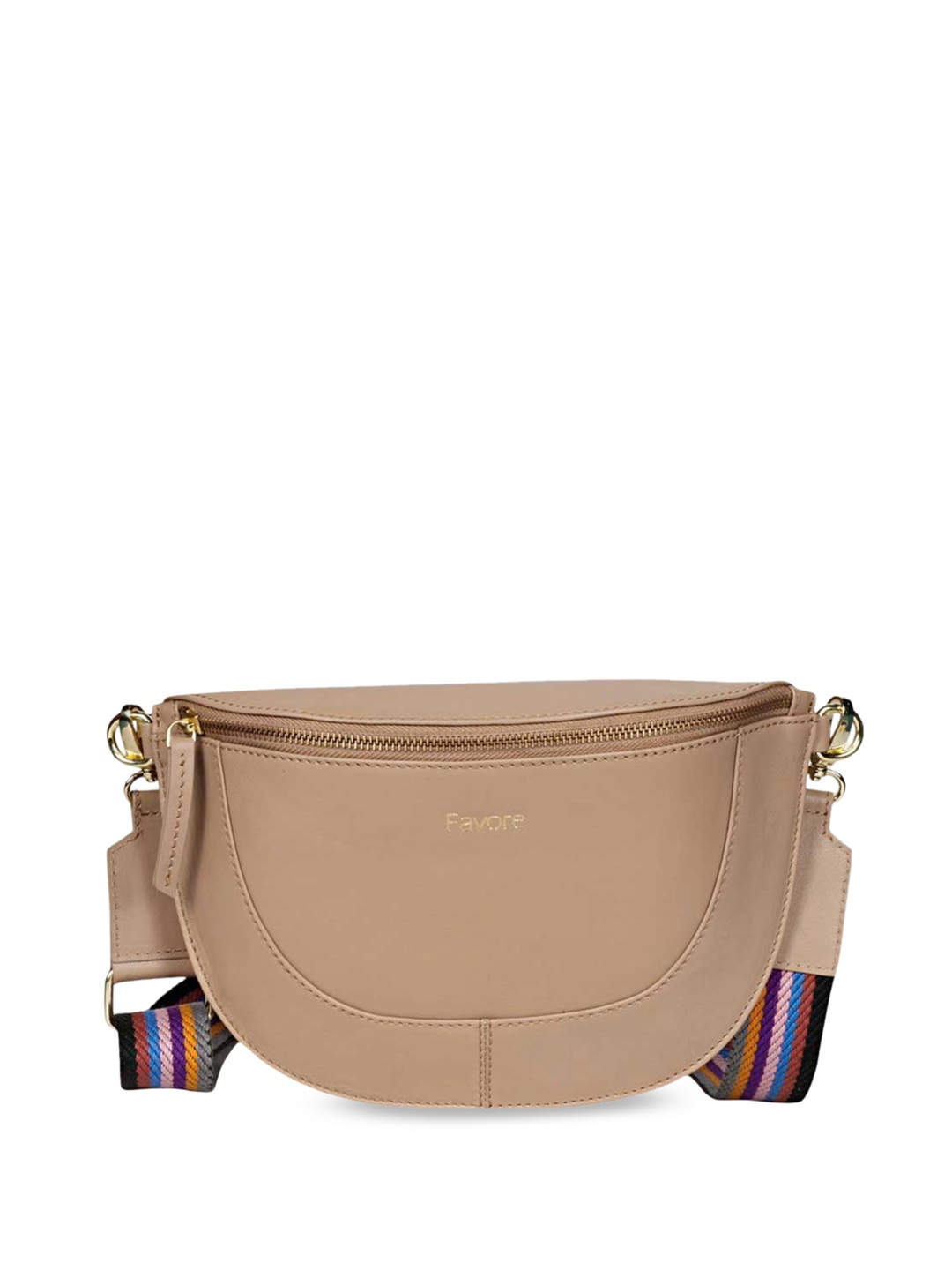 

Saint G Half Moon Leather Sling Bag, Beige