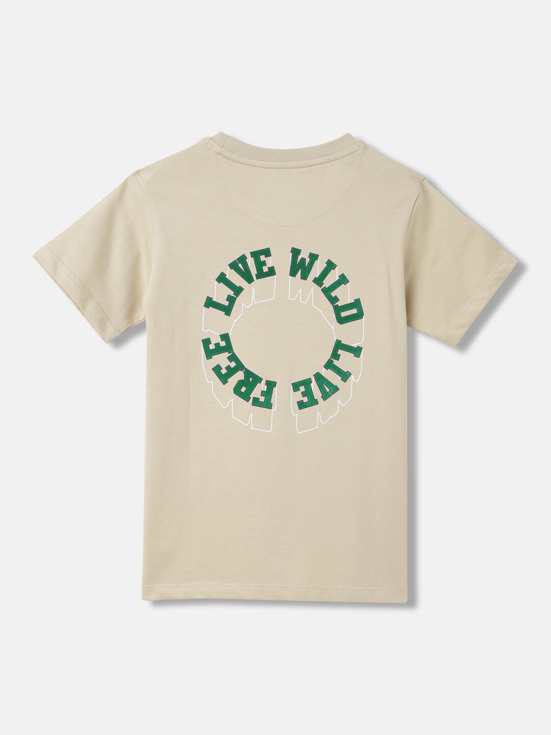 

Blue Giraffe Boys Typography Printed Round Neck Short Sleeves Cotton T-Shirt, Beige