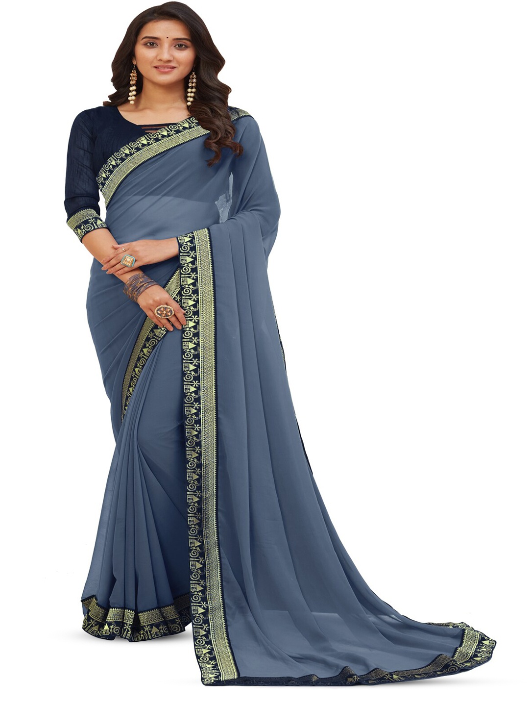 

Sadika Ready to Wear Embroidered Zari Saree, Grey melange