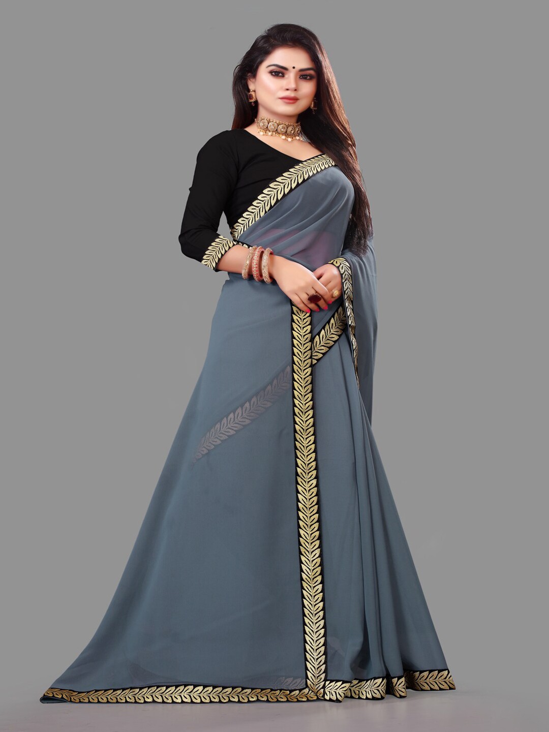 

Sadika Ready To Wear Woven Design Zari Saree, Grey melange