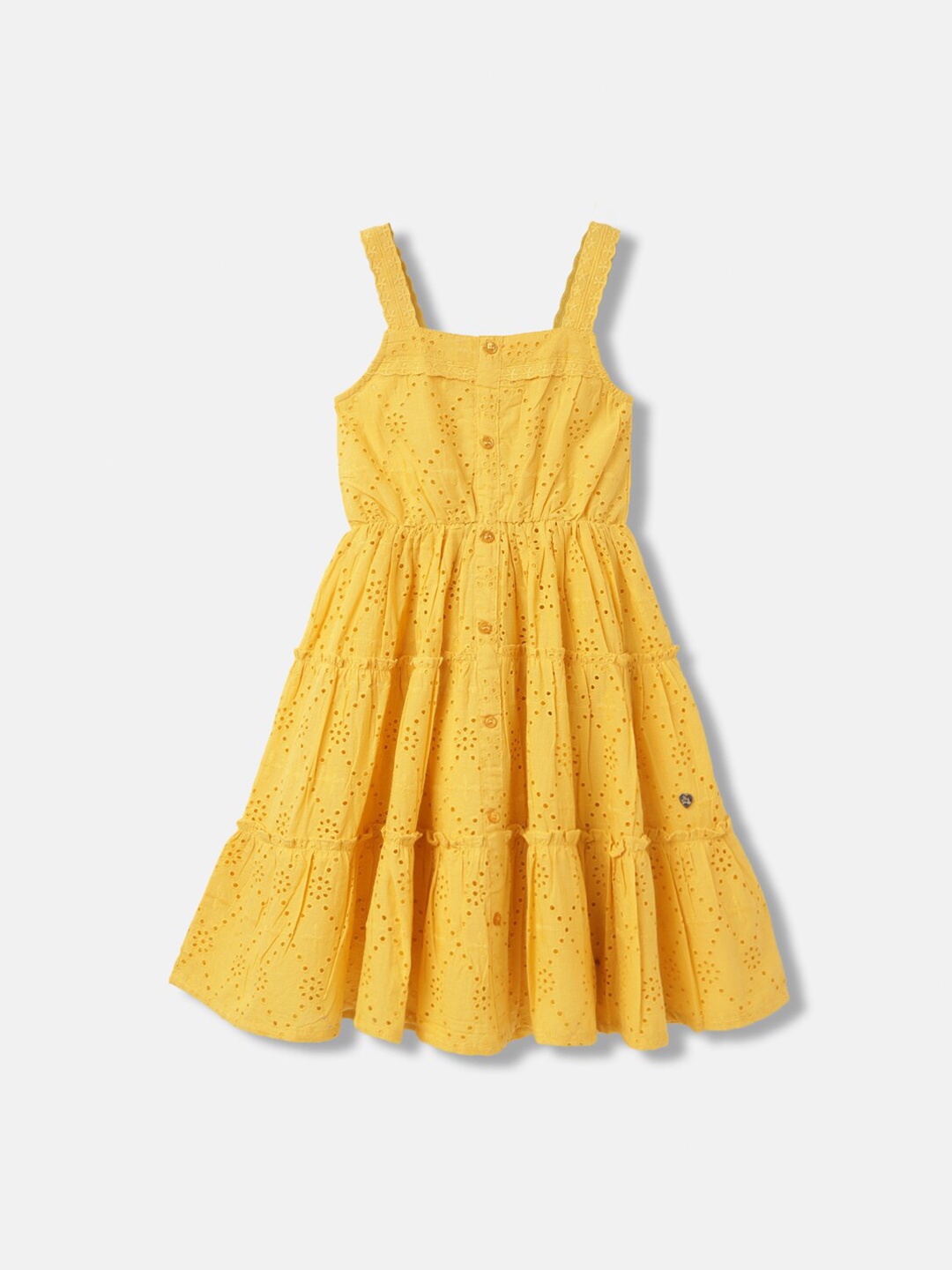 

Blue Giraffe Girls Shoulder Straps Sleeveless Polka Dot Fit & Flare Dress, Yellow