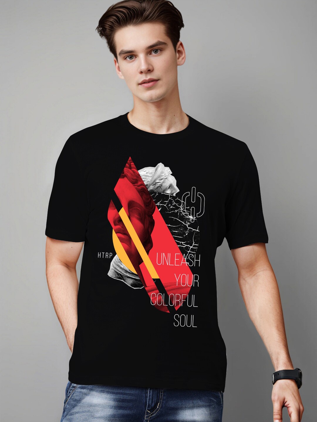 

Huetrap Superhero Printed Cotton T-shirt, Black