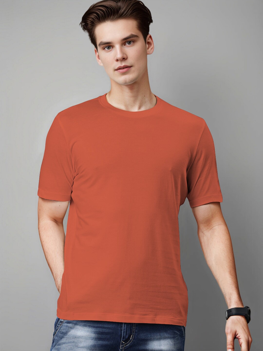 

Huetrap Round Neck Cotton T-shirt, Maroon