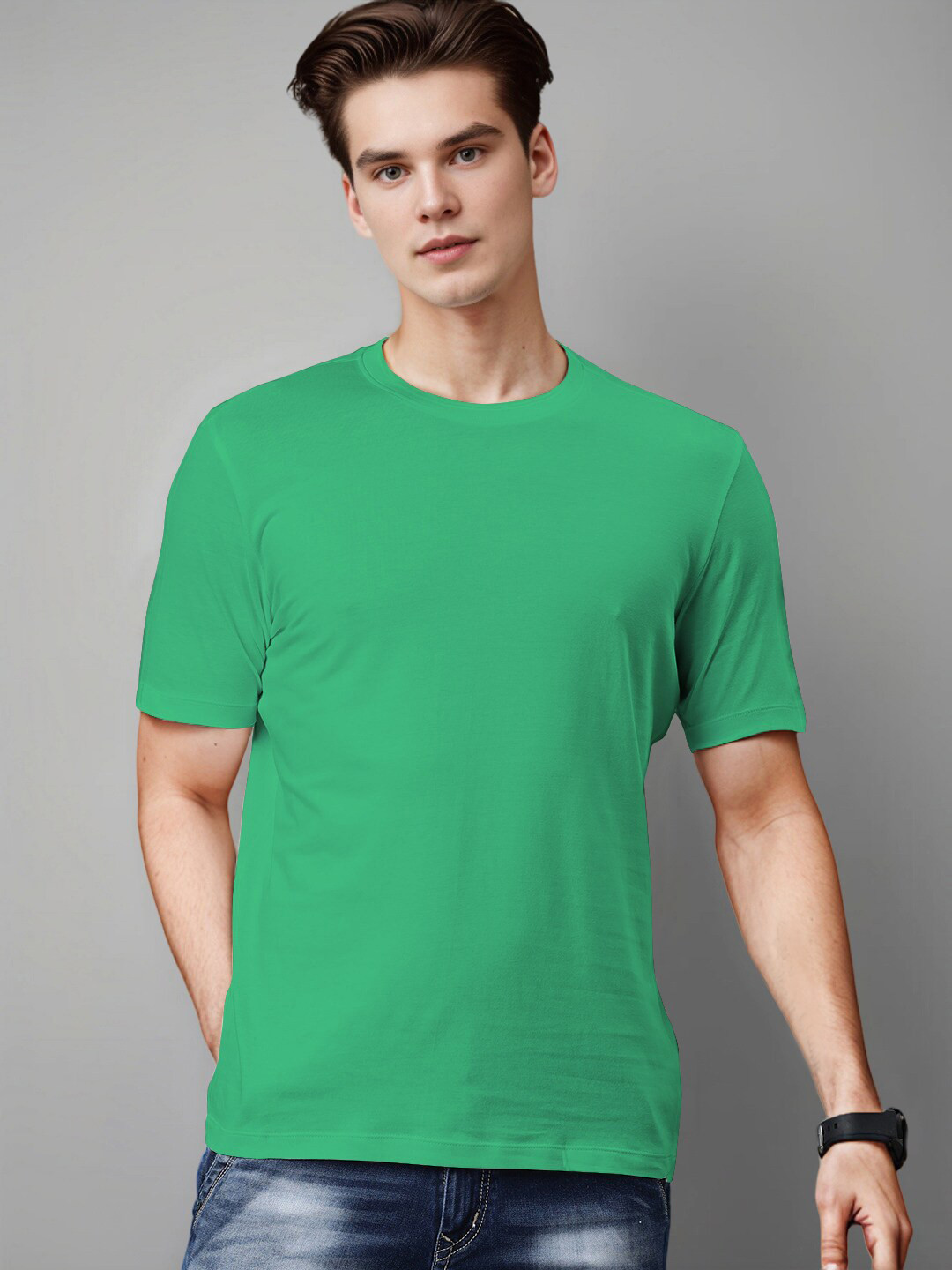 

Huetrap Round Neck Cotton T-shirt, Green