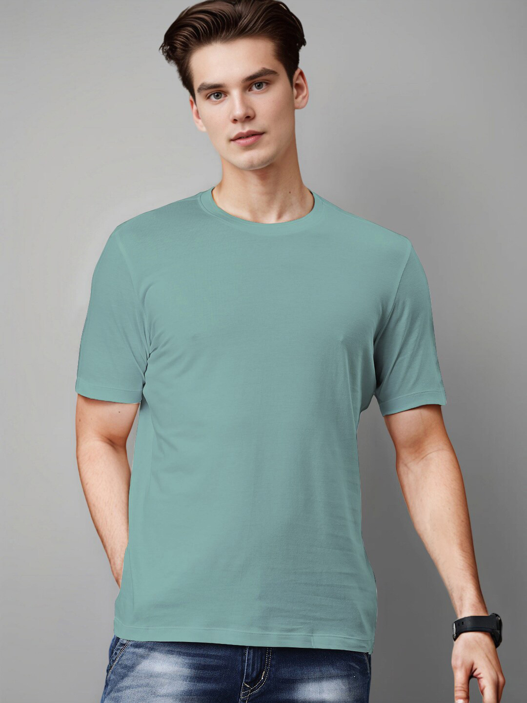 

Huetrap Round Neck Short Sleeves Cotton T-shirt, Blue
