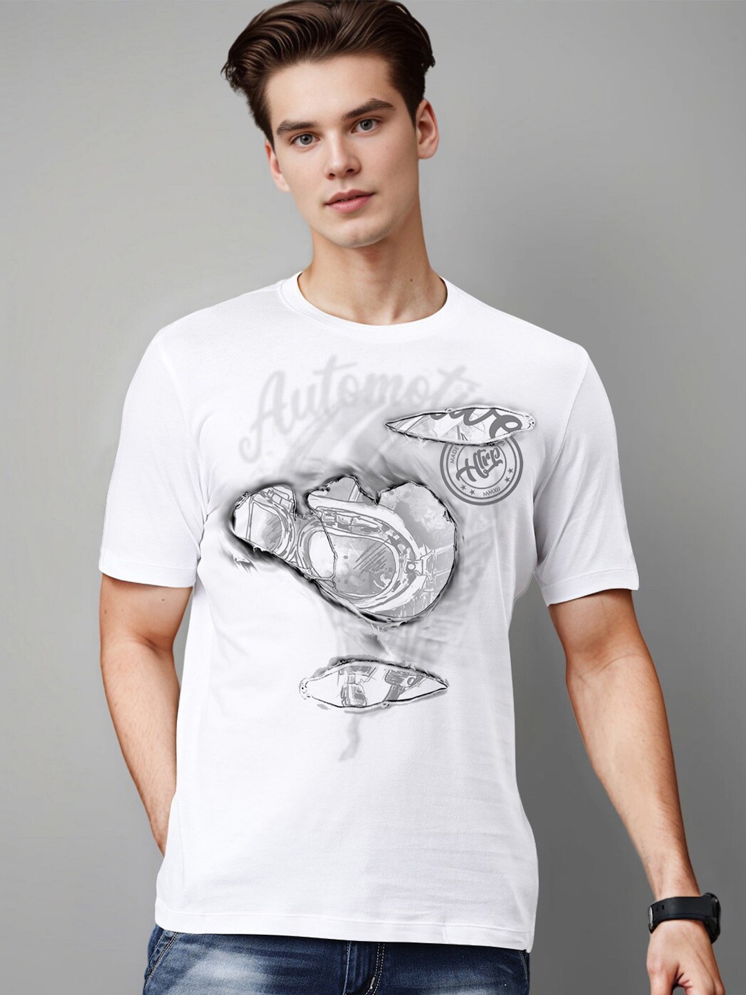 

Huetrap Graphic Printed Cotton T-shirt, White