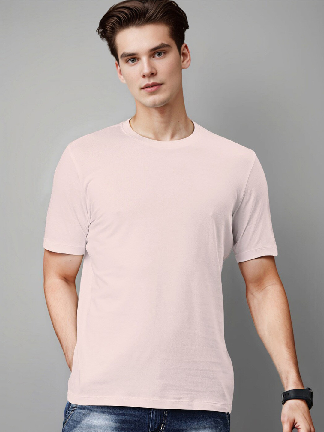 

Huetrap Round Neck Cotton T-shirt, Rose