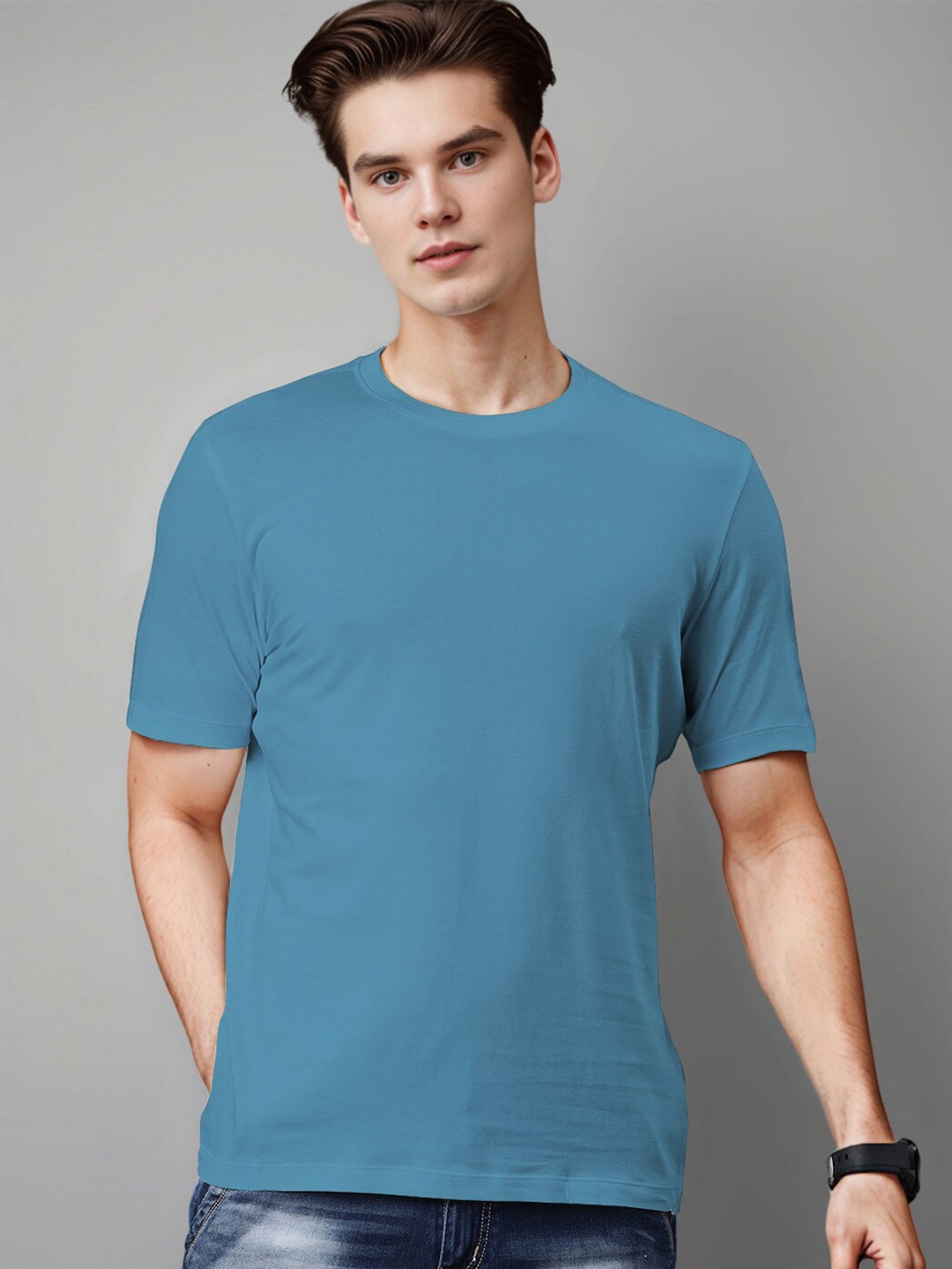 

Huetrap Round Neck Cotton Short Sleeves T-shirt, Teal