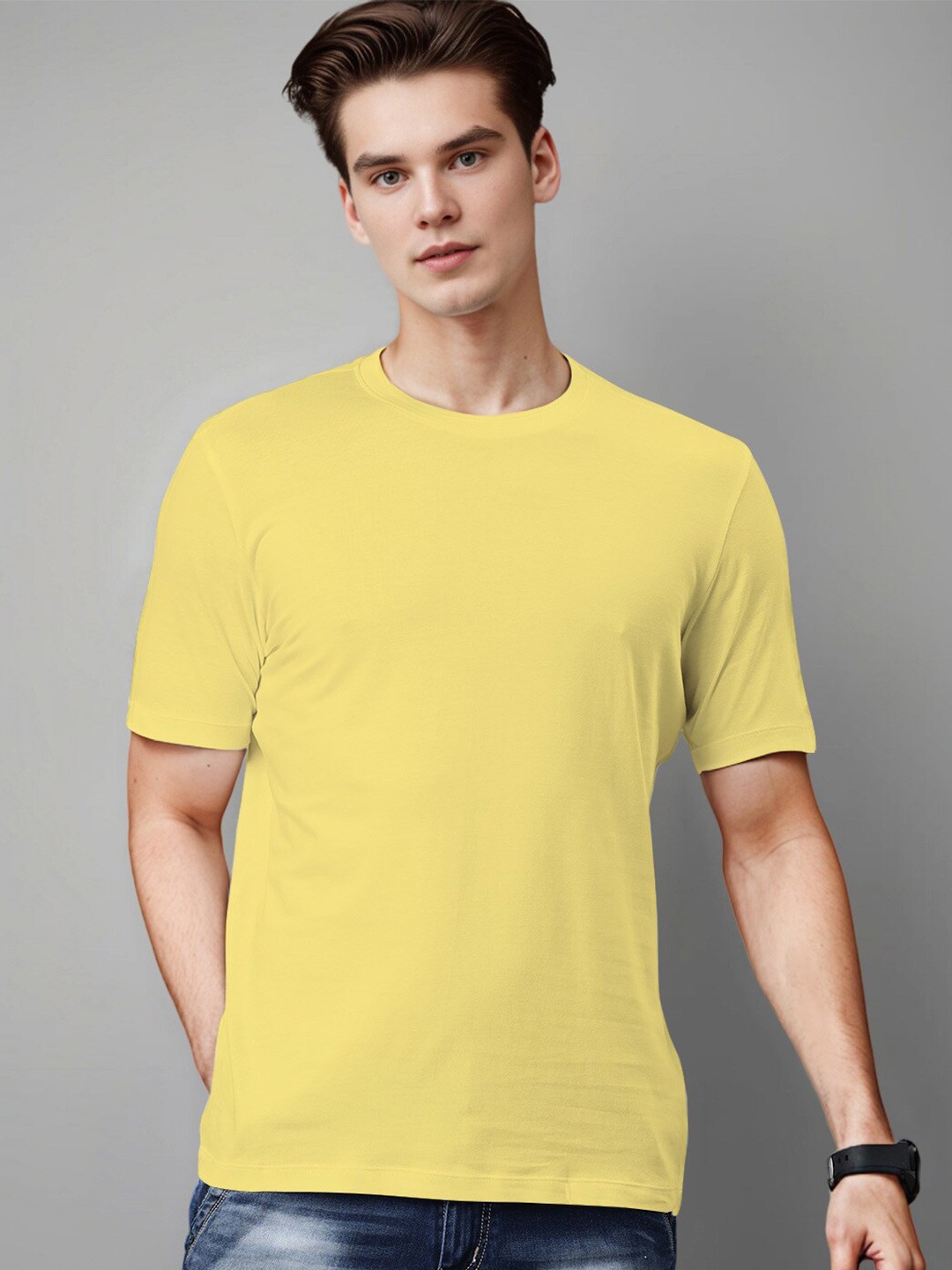 

Huetrap Round Neck Cotton T-shirt, Yellow