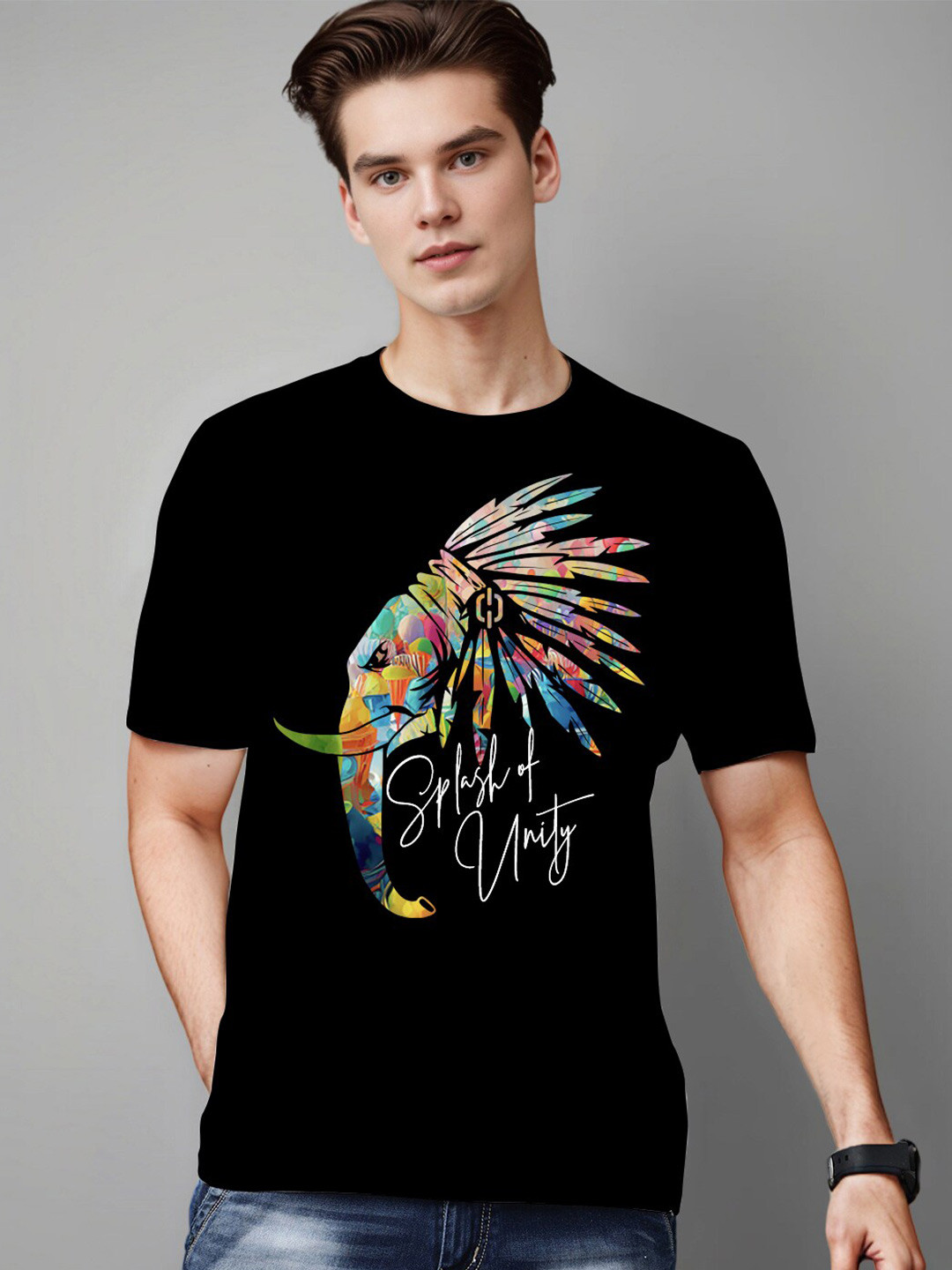 

Huetrap Graphic Printed Cotton T-shirt, Black