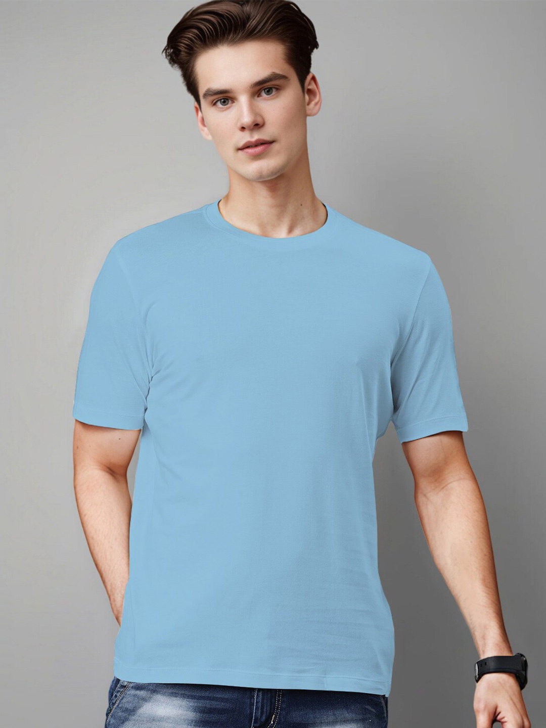 

Huetrap Round Neck Short Sleeves Cotton T-shirt, Navy blue