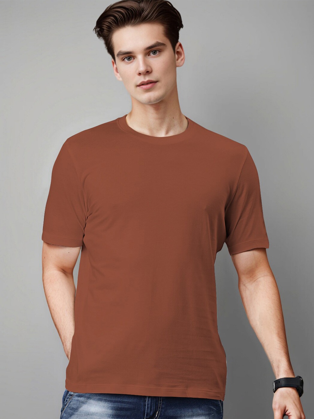 

Huetrap Round Neck Short Sleeves Pure Cotton T shirt, Maroon