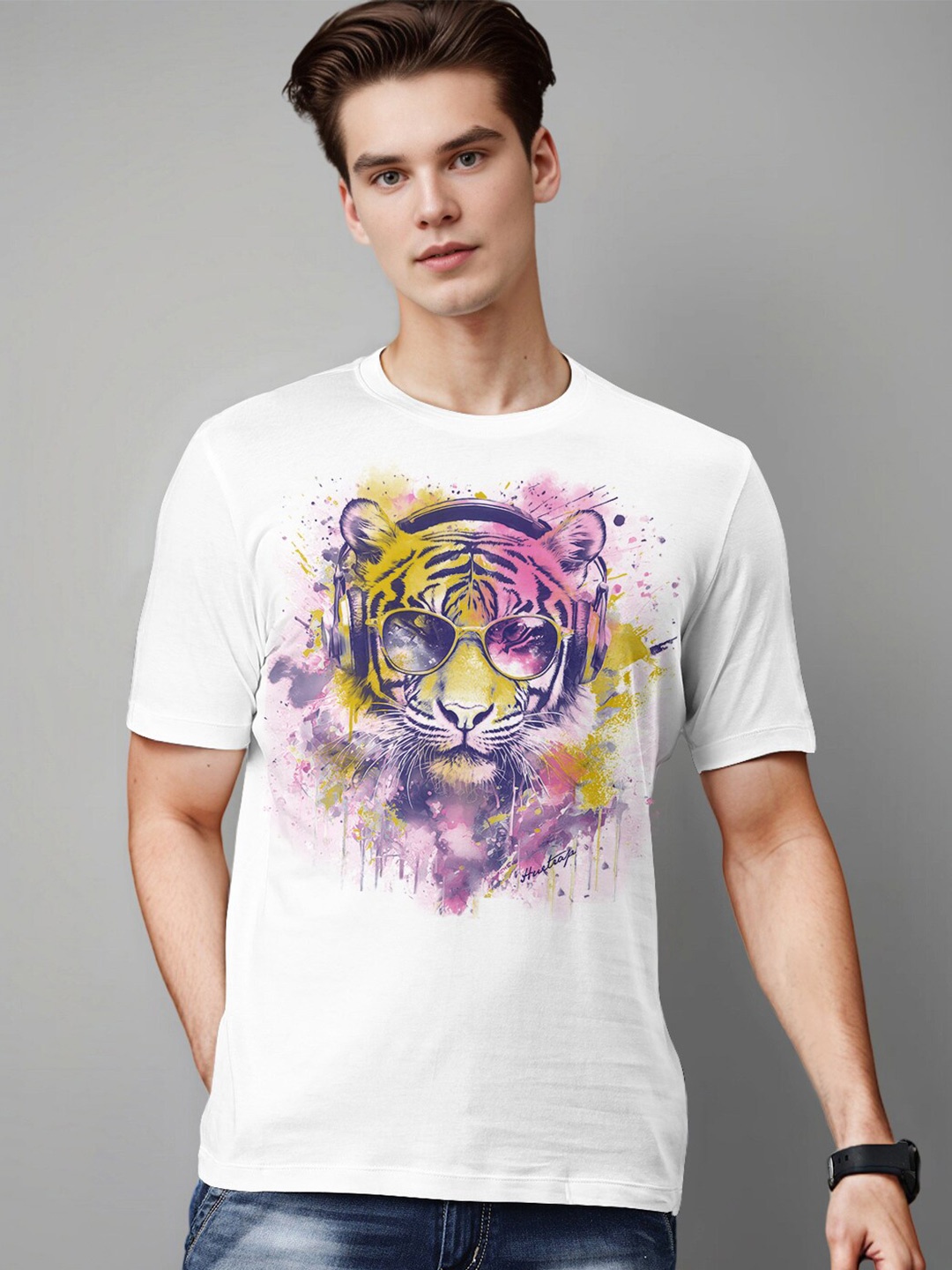 

Huetrap Graphic Printed Round Neck Cotton T-shirt, White