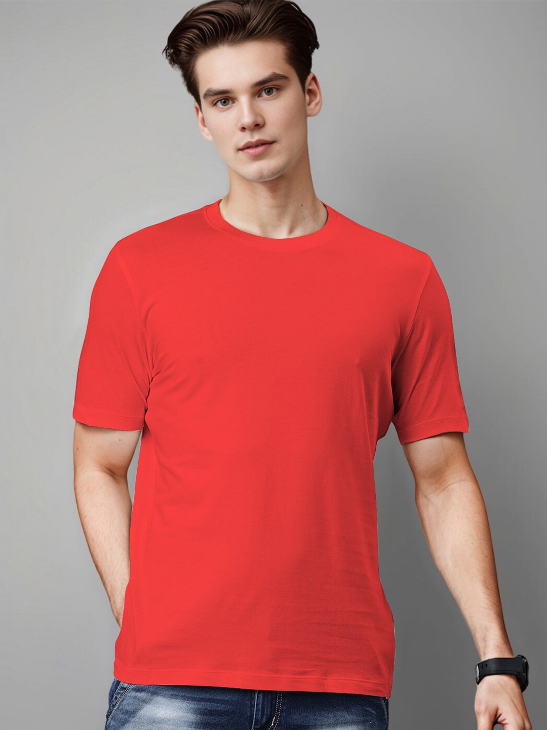 

Huetrap Round Neck Short Sleeves Regular Fit T-shirt, Red