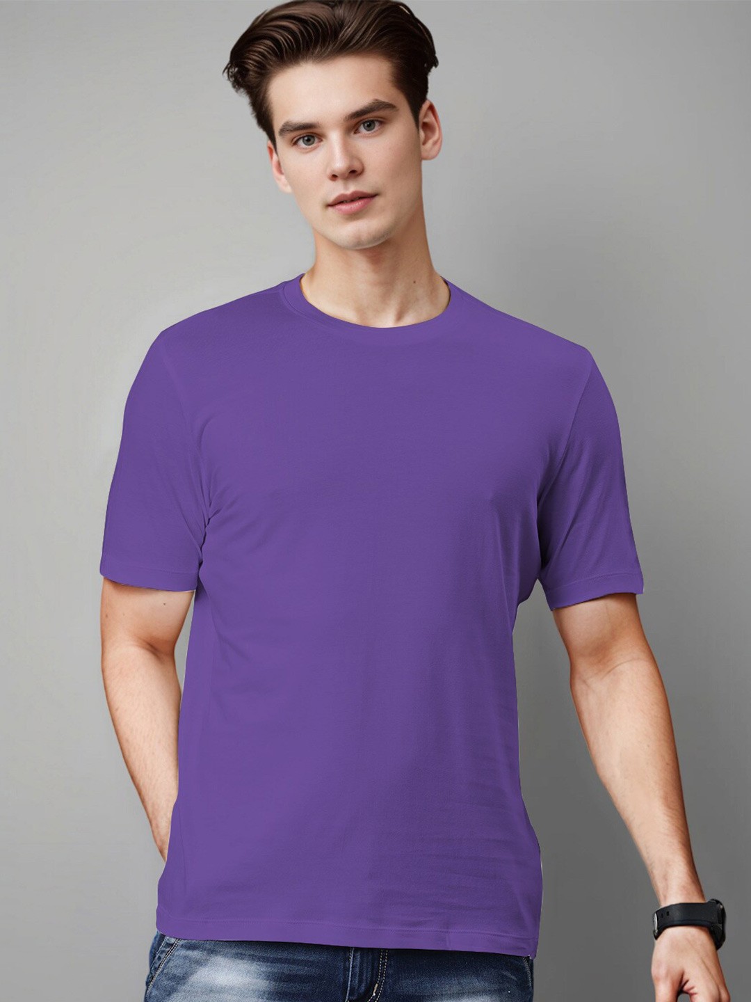 

Huetrap Round Neck Cotton T-shirt, Purple