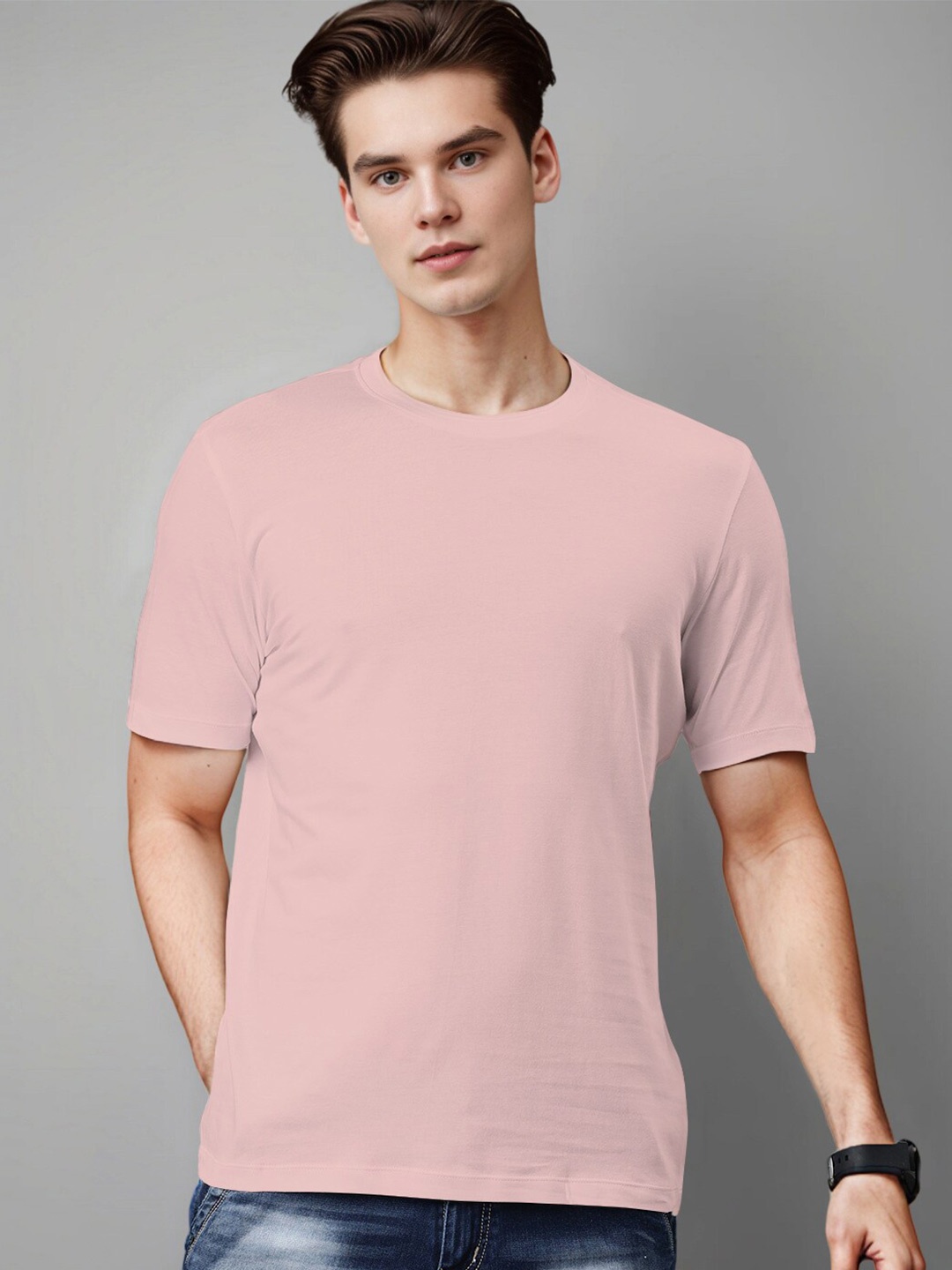 

Huetrap Round Neck Short Sleeves Cotton T shirt, Coral