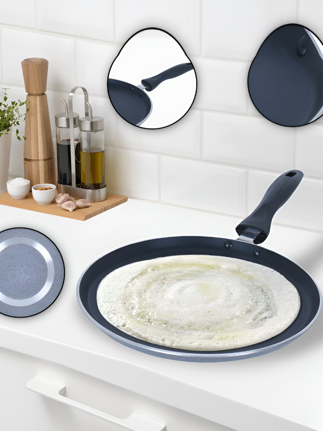 

ANJALI Black & Silver-Toned Aluminium Diamond Classic Dosa Tawa