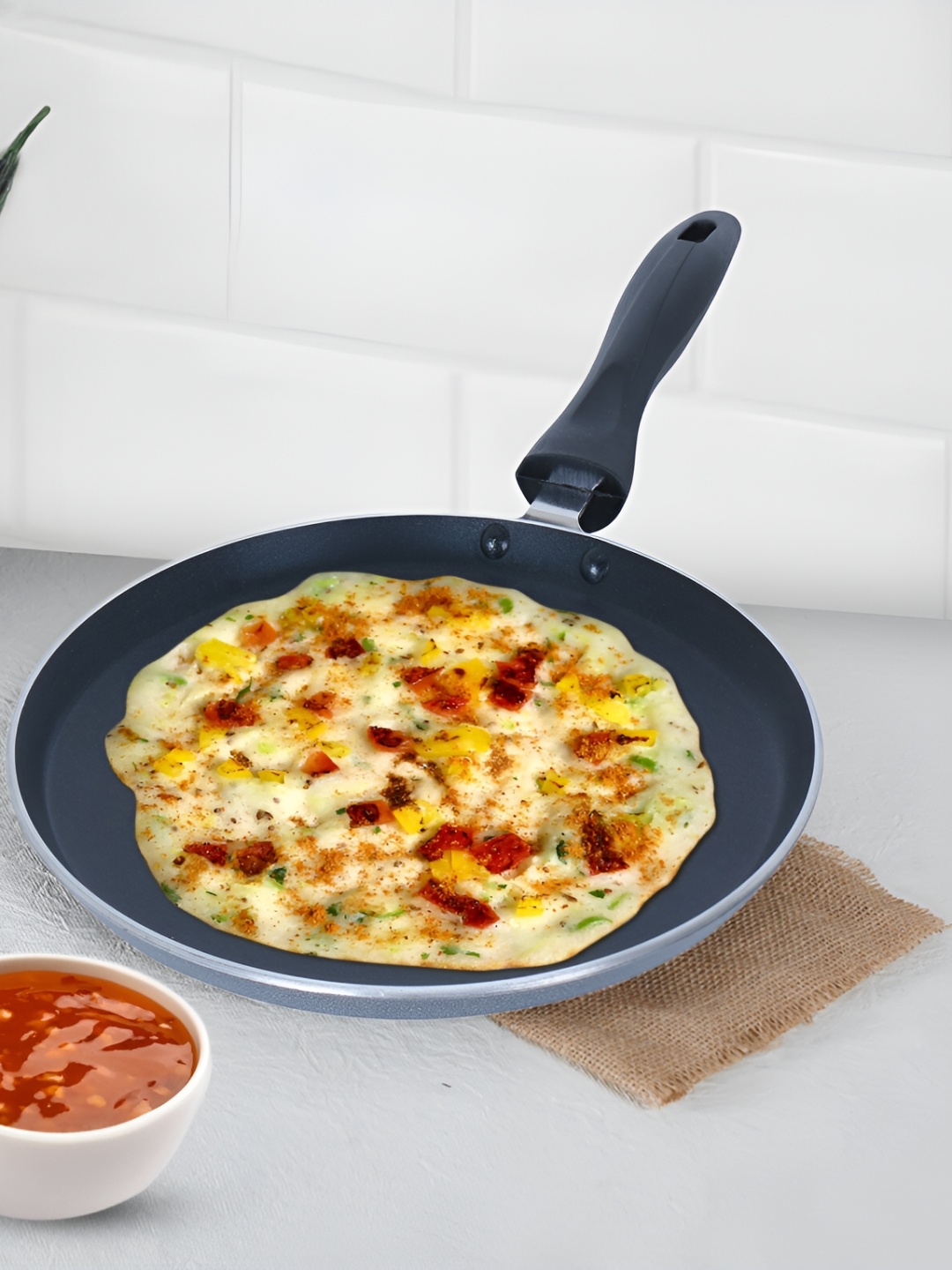 

ANJALI Black & Silver-Toned Aluminium Diamond Classic Induction Dosa Tawa