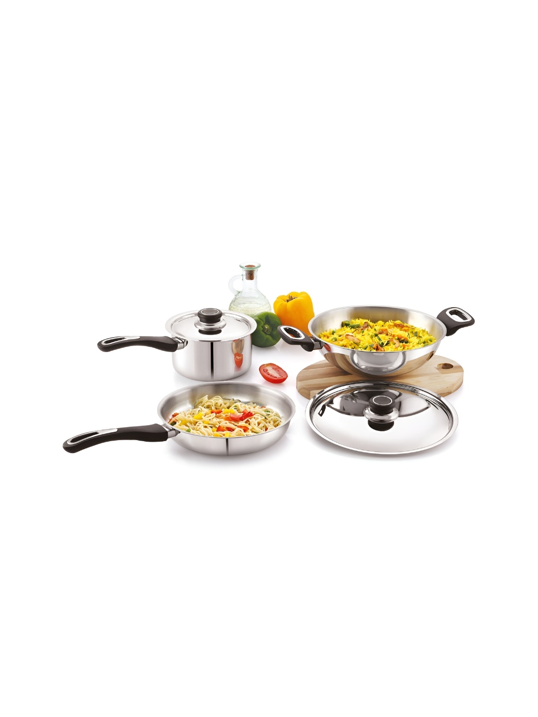 

ANJALI Steel & Black 3 Pieces Aluminium Cookware Set