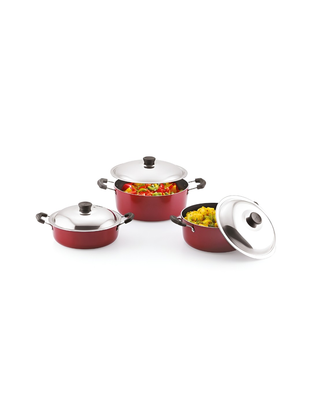 

ANJALI Red & Silver-Toned 3Pcs Aluminium Cook And Serve Casseroles
