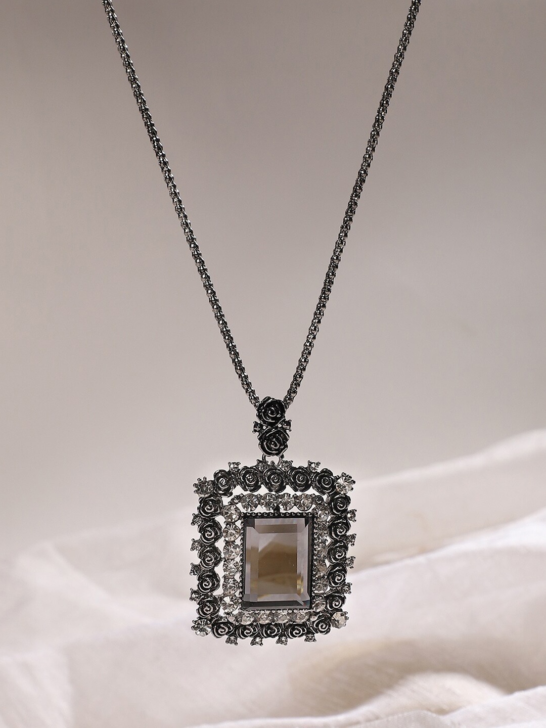 

SOHI Silver-Plated Square Pendants with Chains