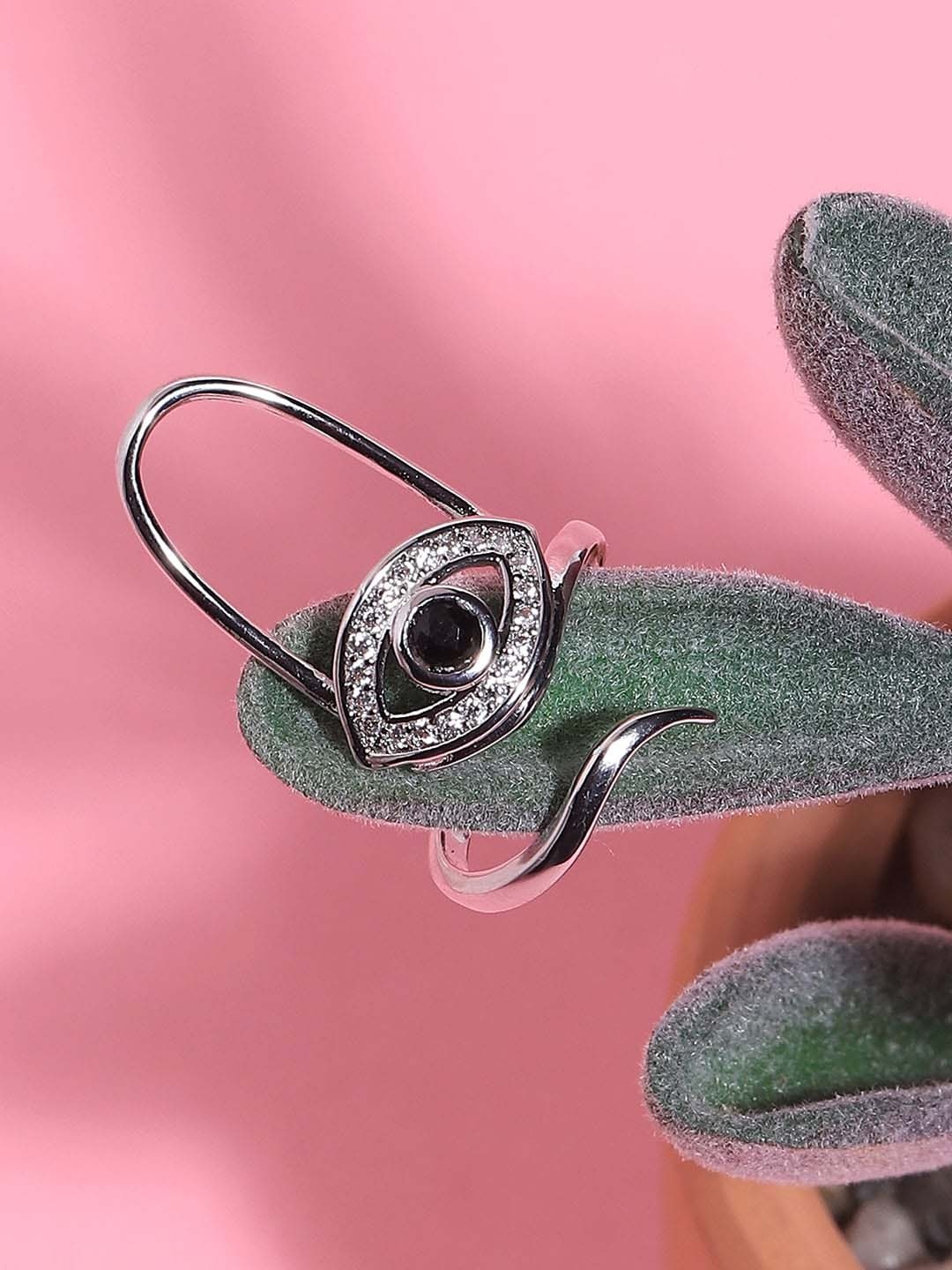 

SOHI Gold-Plated Stones-Studded Nail Ring, Silver