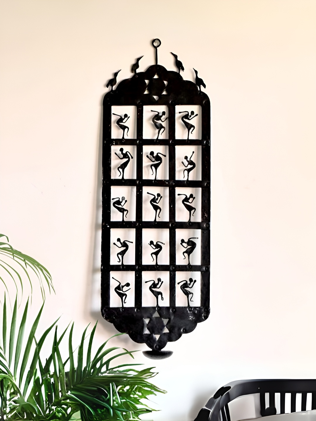 

Peepul Tree Black Metal Bastar Tribal Art Candle Stand Wall Hanging